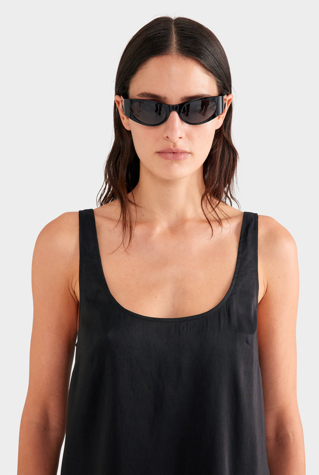 Silk Linen Shift Mini Dress - Black