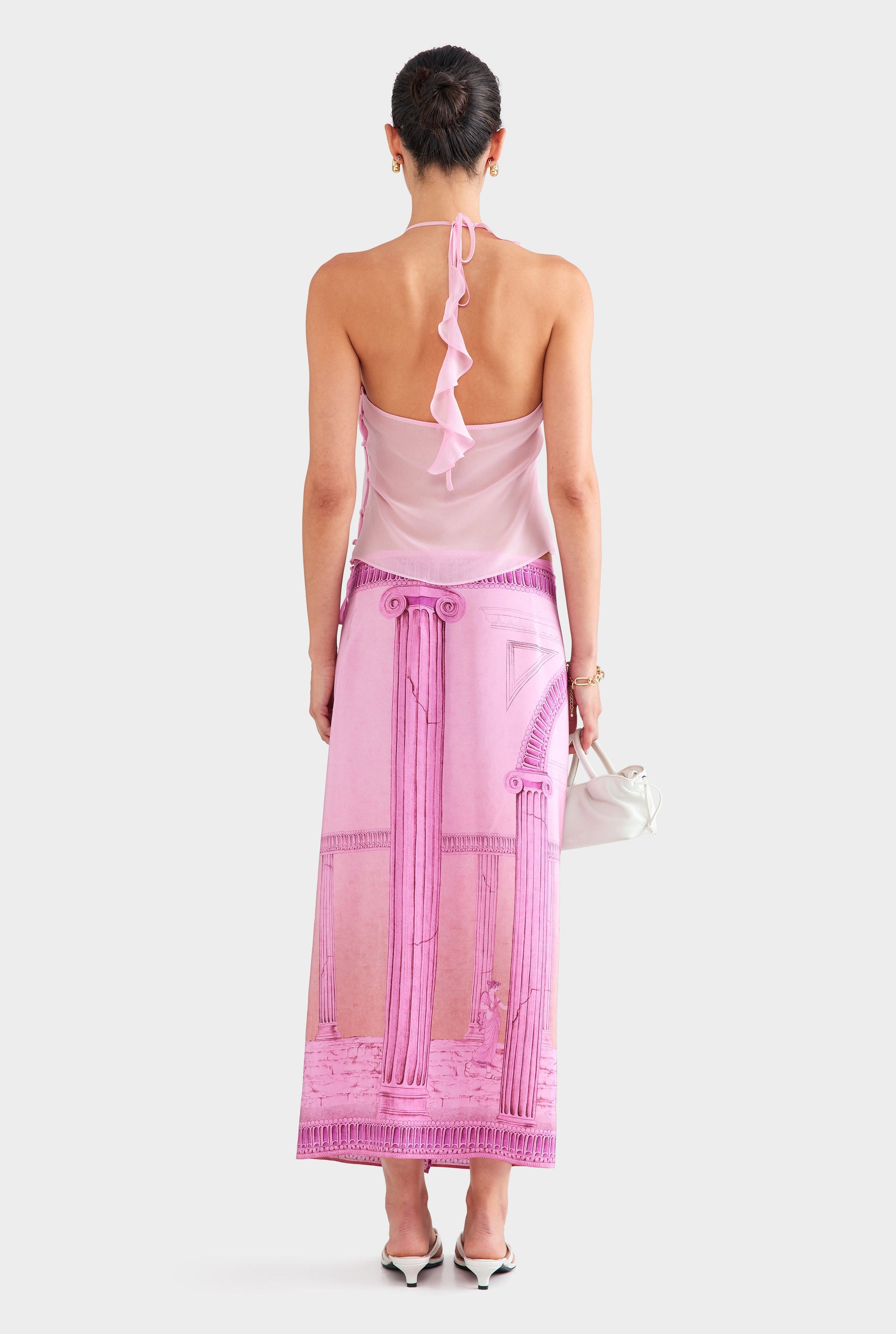 Asymmetric Ruffle Halter Top - Pink