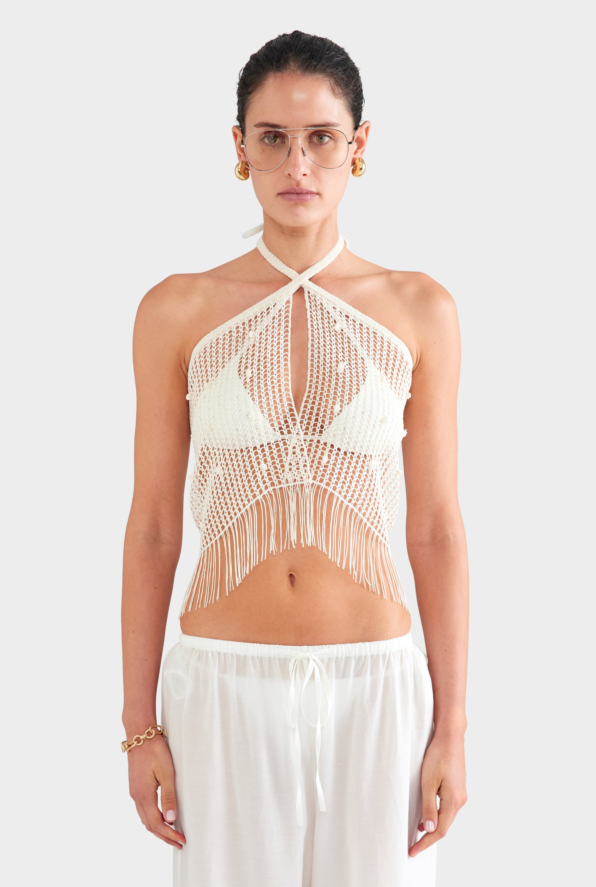 Cord Crochet Tie Mini Skirt - Off White