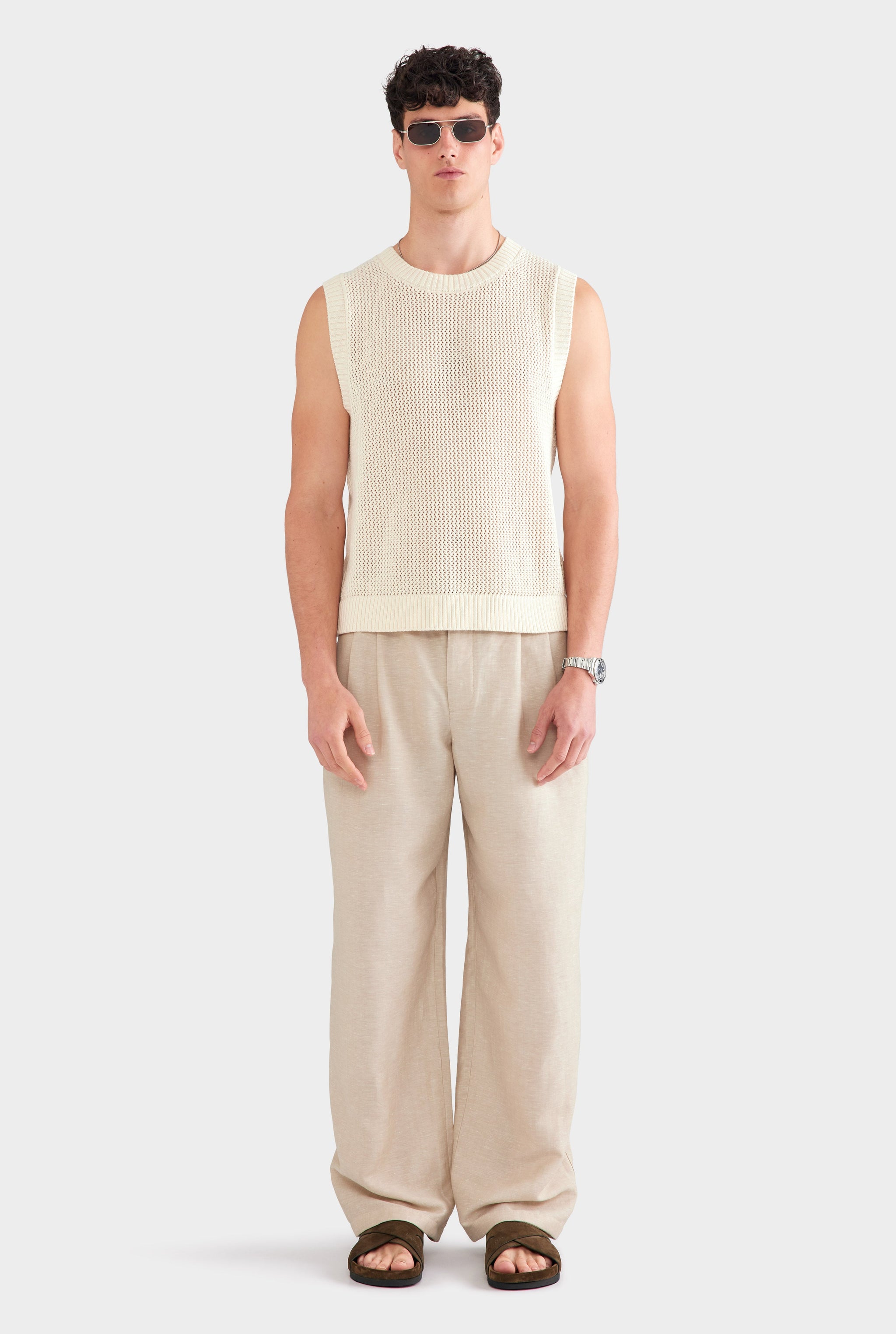 Crochet Knit Tank - Cream