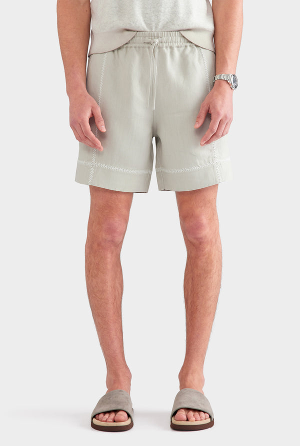 Crochet Stitch Linen Short - Fog/White
