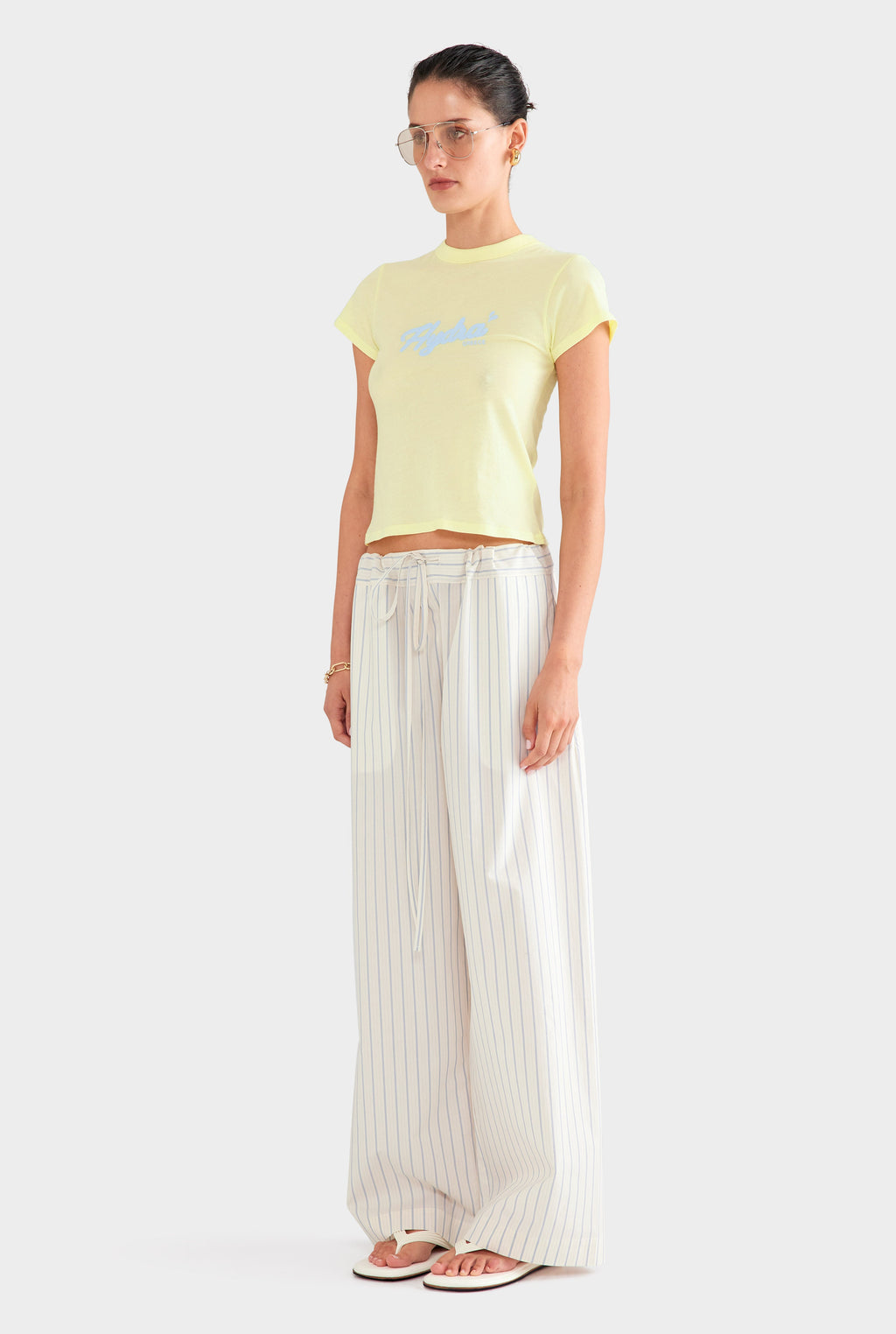 Stripe Cotton Paperbag Pant - Off White/Blue Stripe