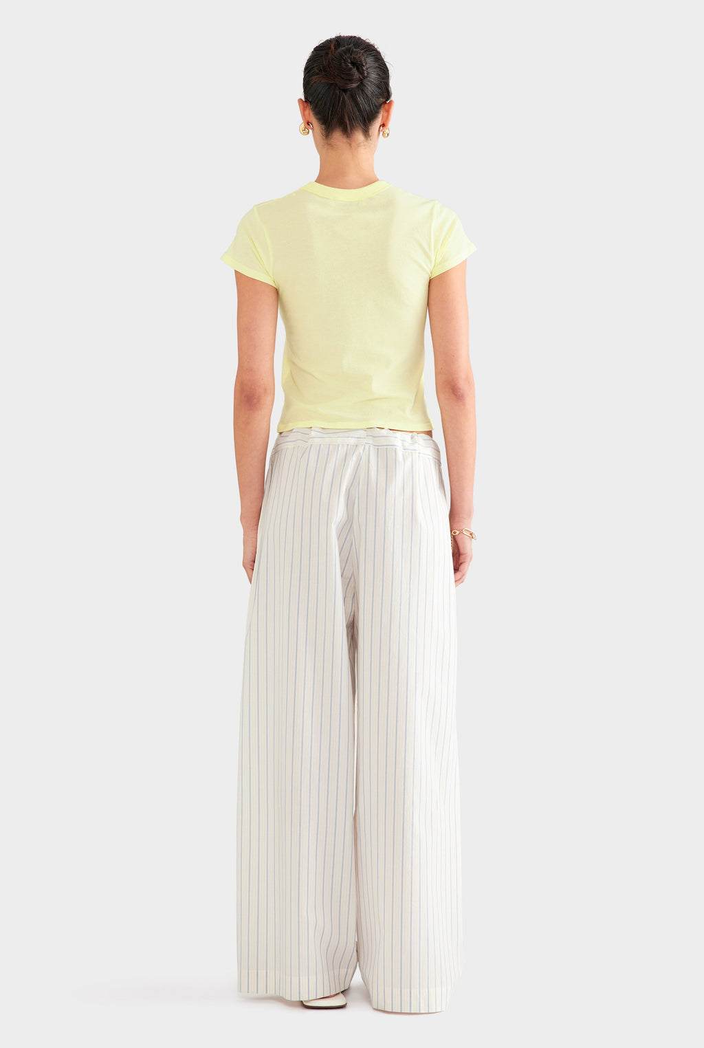 Stripe Cotton Paperbag Pant - Off White/Blue Stripe