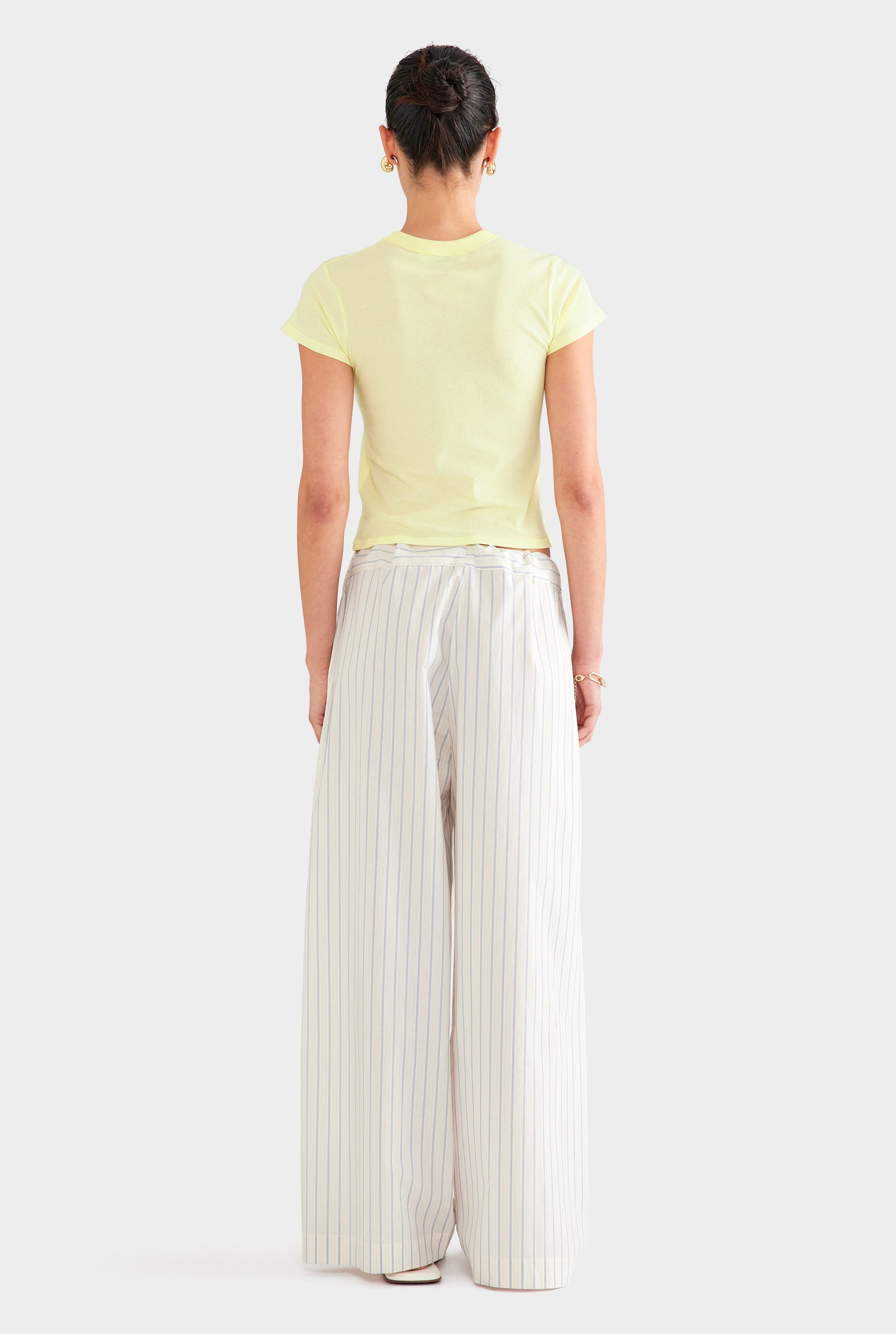 Stripe Cotton Paperbag Pant - Off White/Blue Stripe