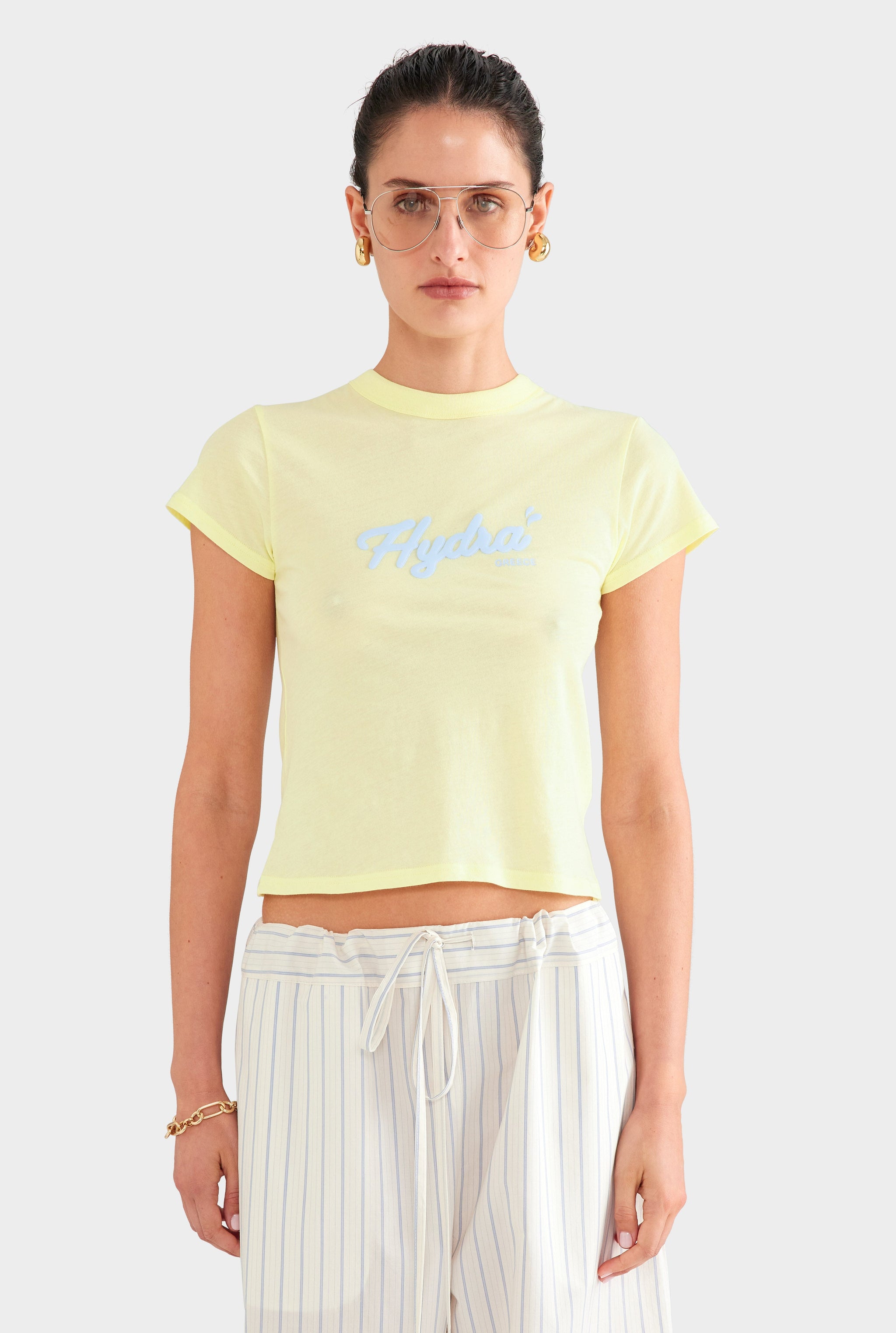Stripe Cotton Paperbag Pant - Off White/Blue Stripe
