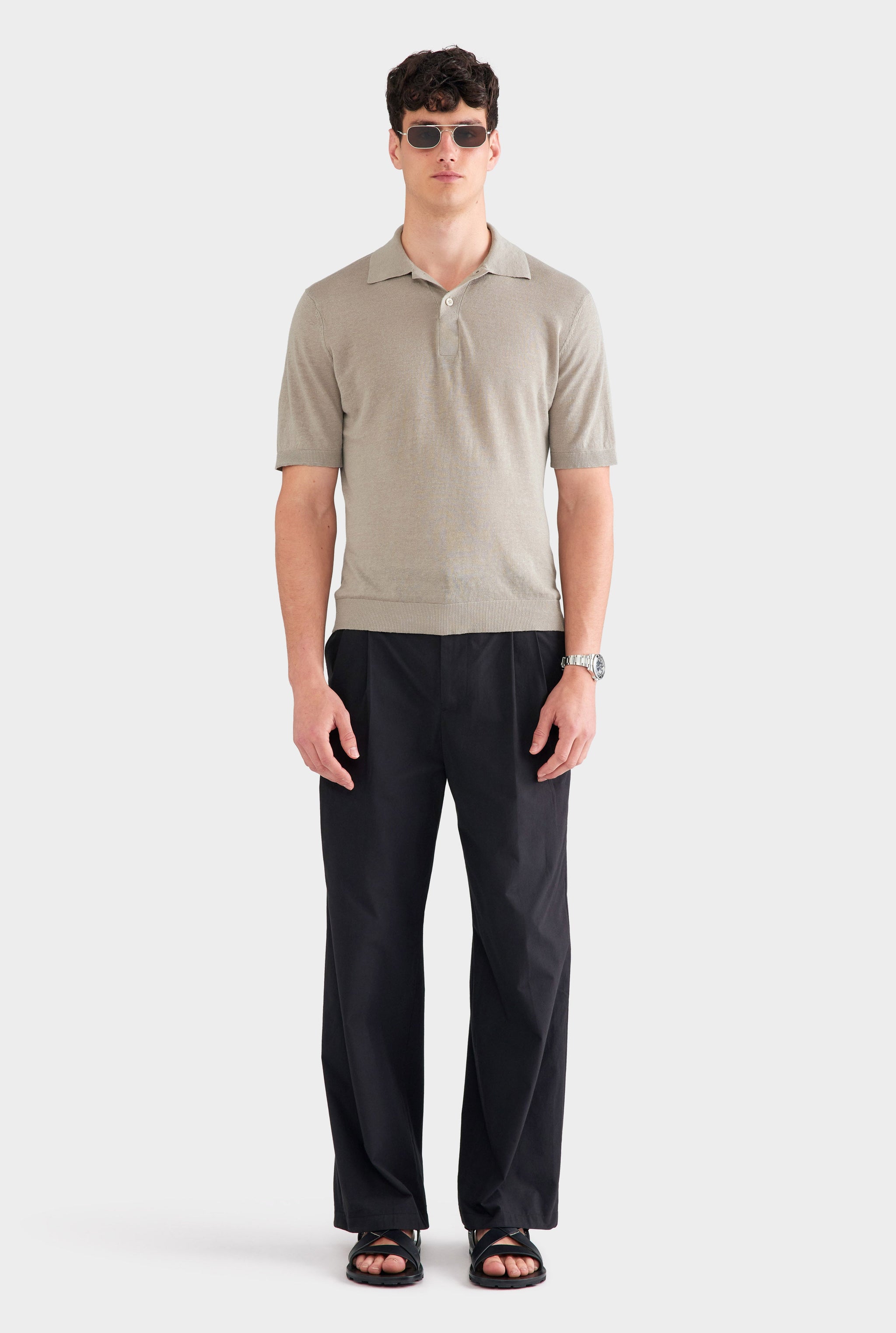 Linen Knit Polo - Stone