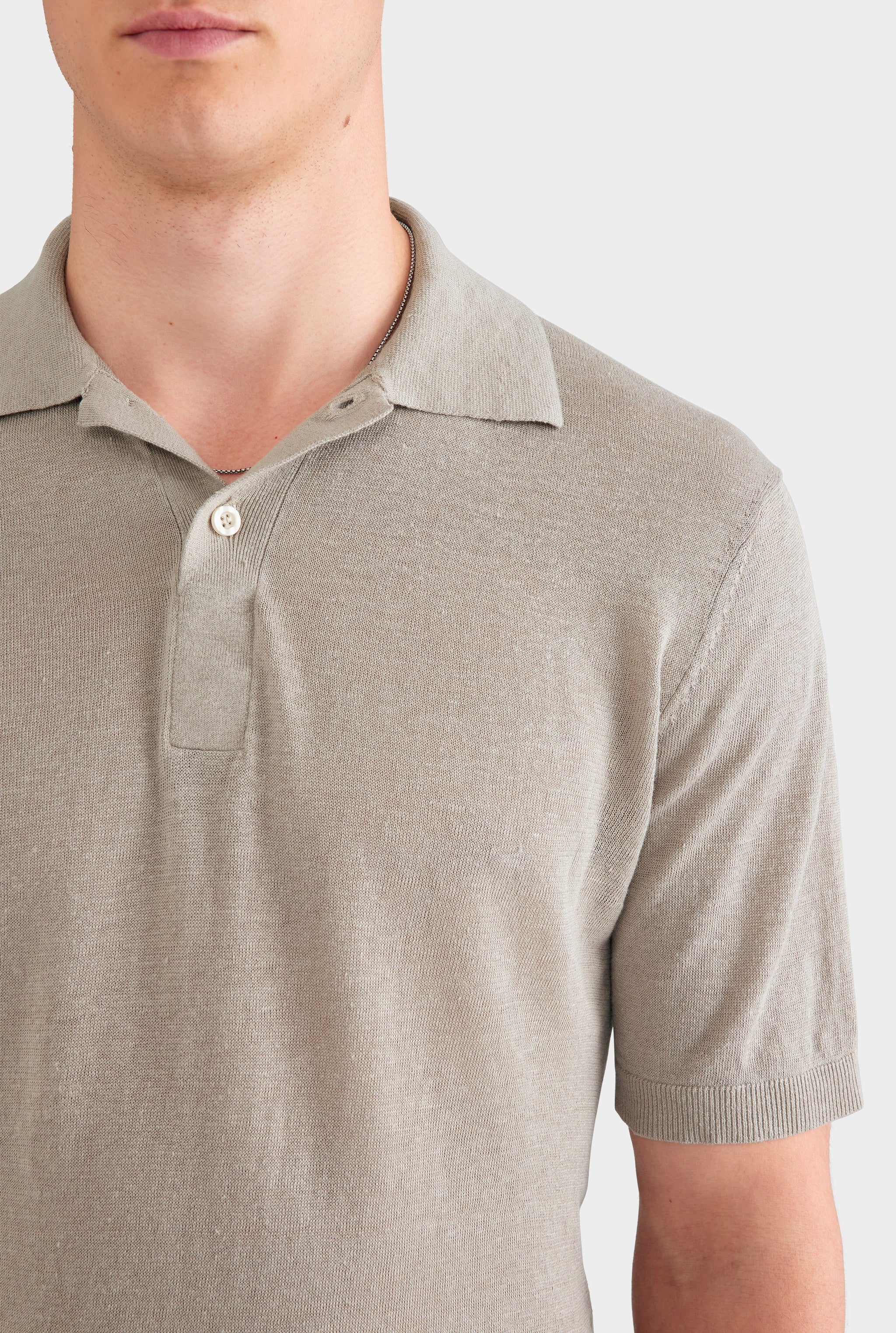 Linen Knit Polo - Stone