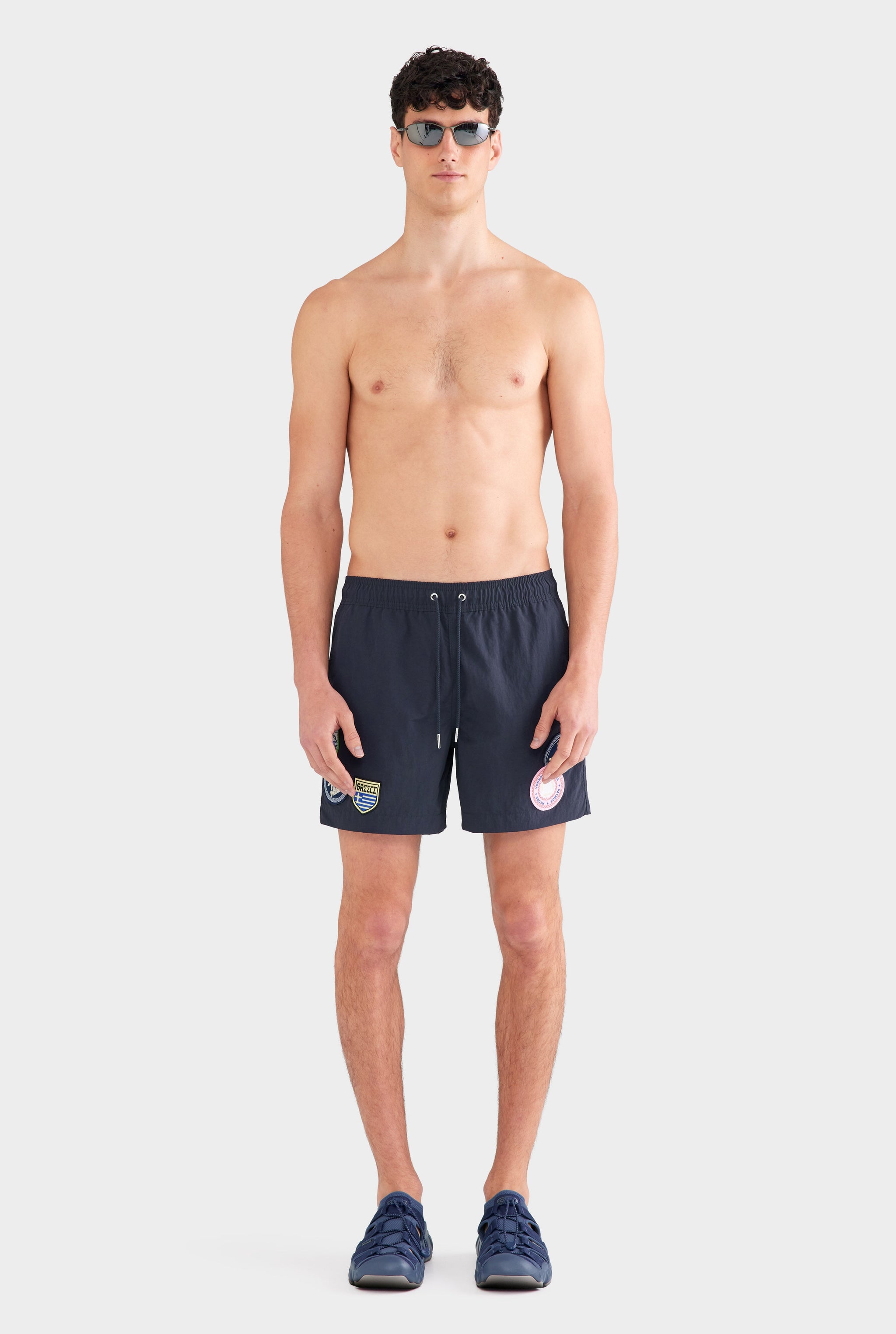 Nylon Solid Swim Short - Navy/Travel Patch