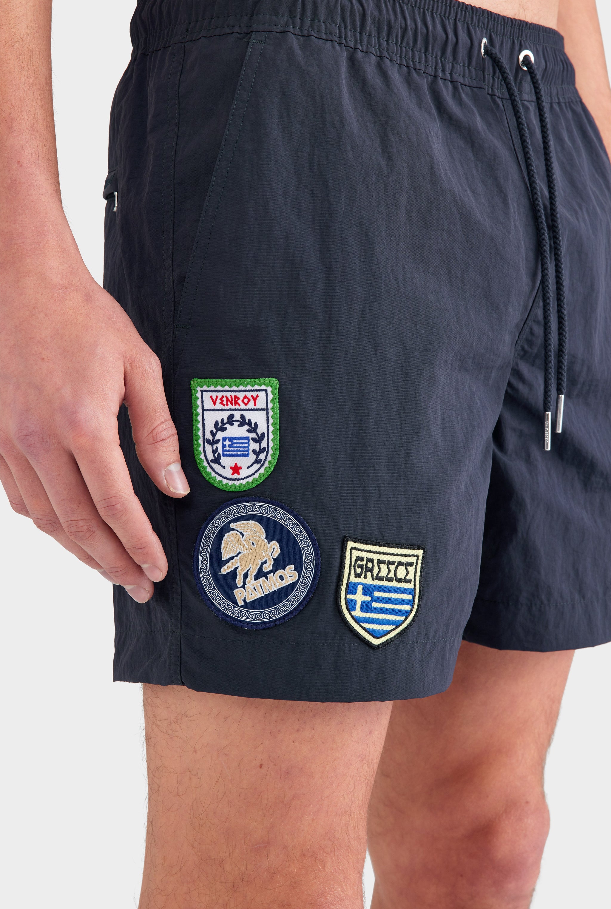 Nylon Solid Swim Short - Navy/Travel Patch