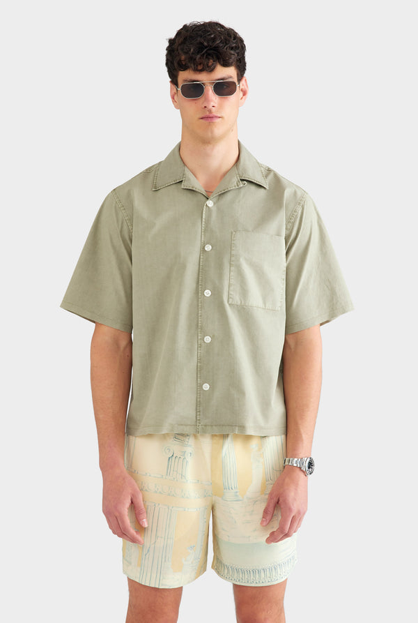 Oversized Raw Hem Cotton Shirt - Washed Sage