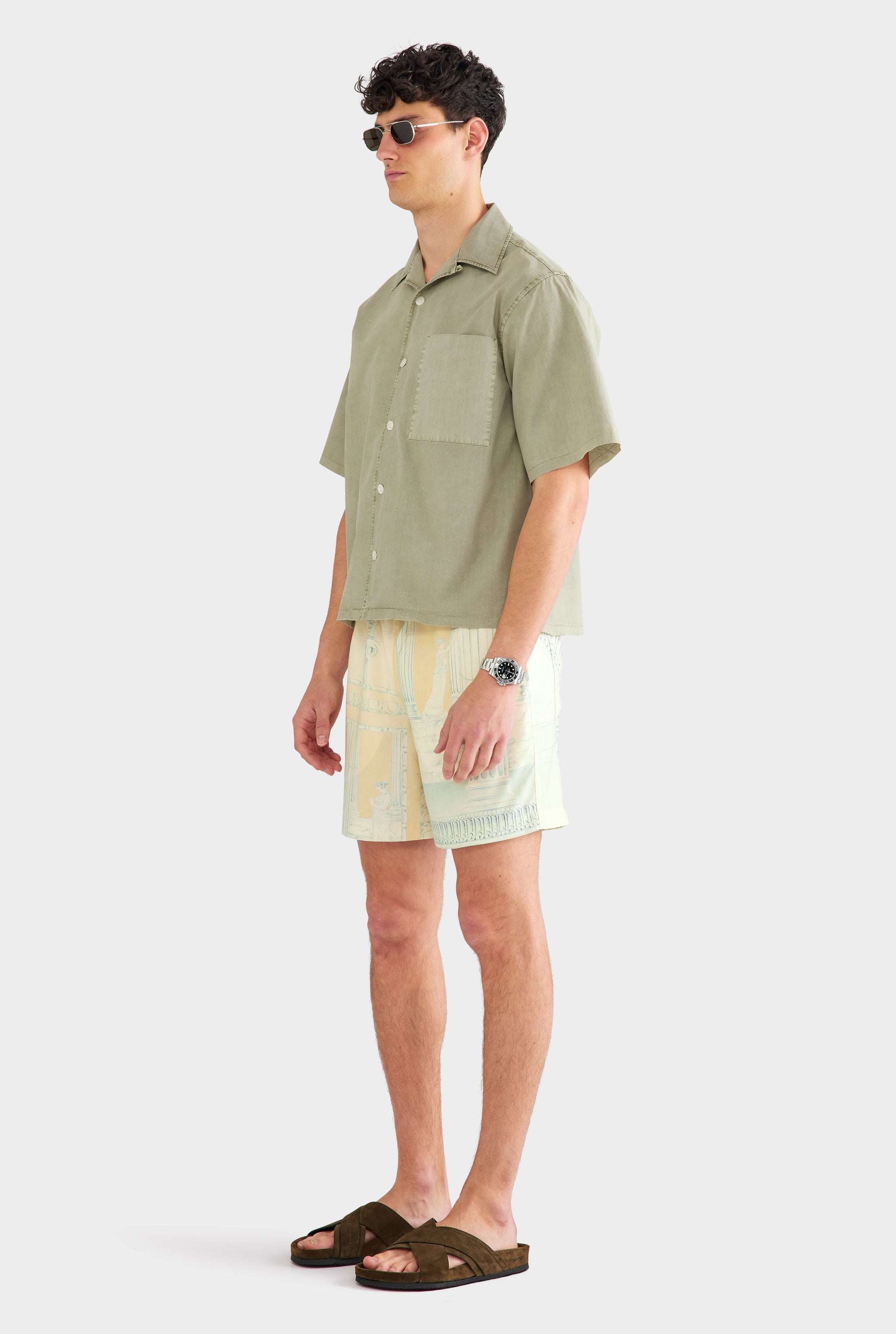 Oversized Raw Hem Cotton Shirt - Washed Sage