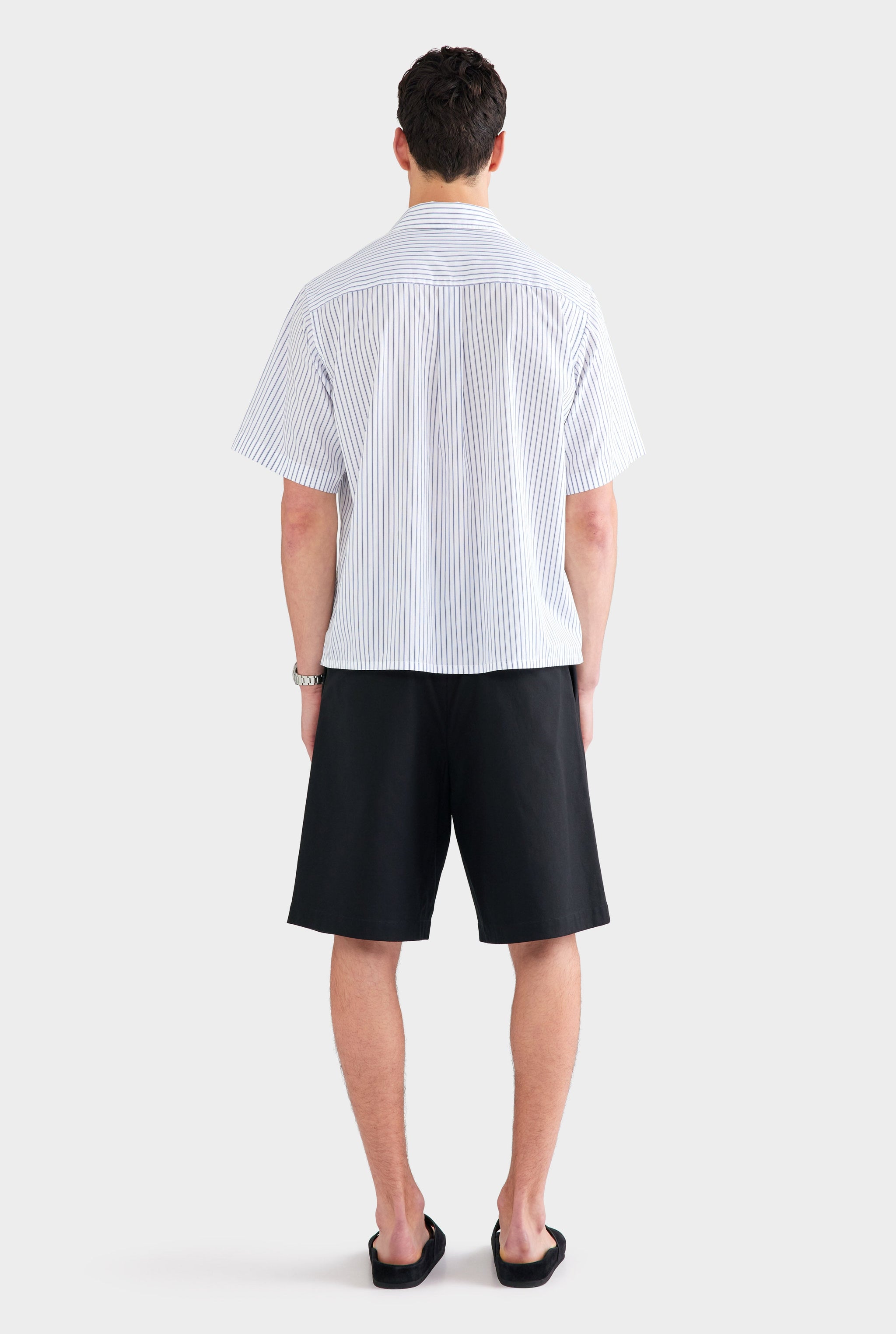 Oversized Stripe Short Sleeve Shirt - White/Navy Stripe