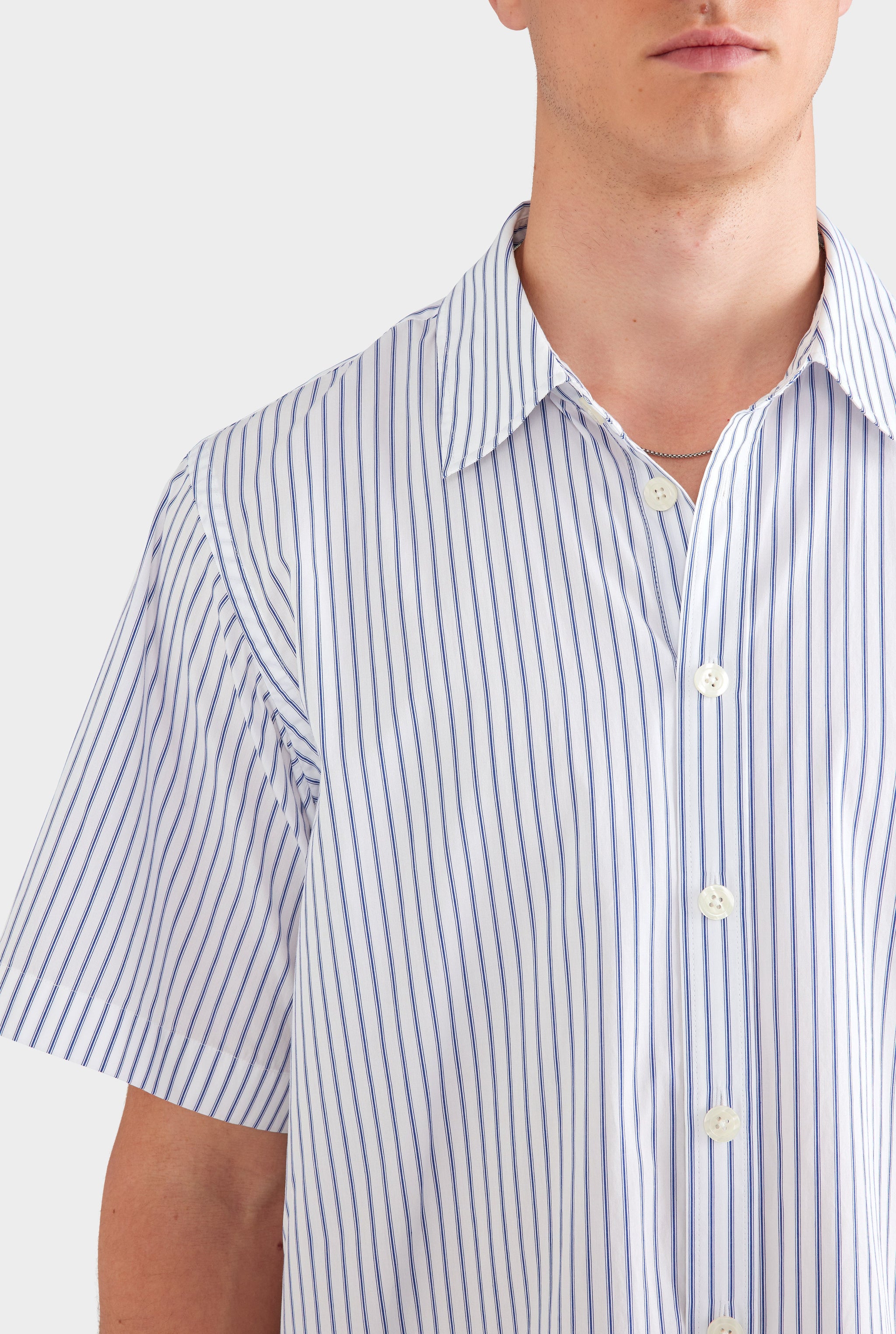 Oversized Stripe Short Sleeve Shirt - White/Navy Stripe