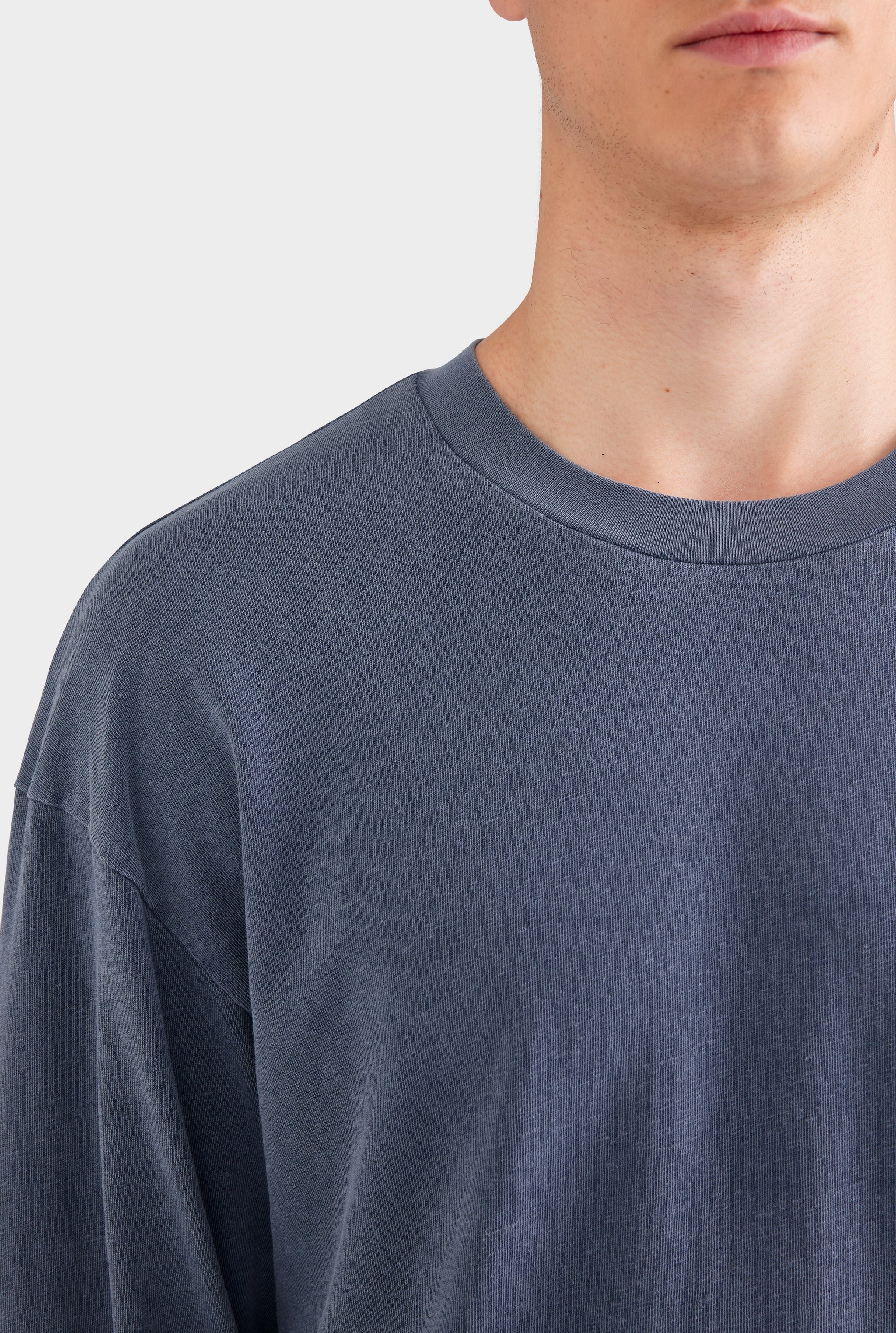 Pigment Dyed Distressed Long Sleeve T Shirt - Washed Navy