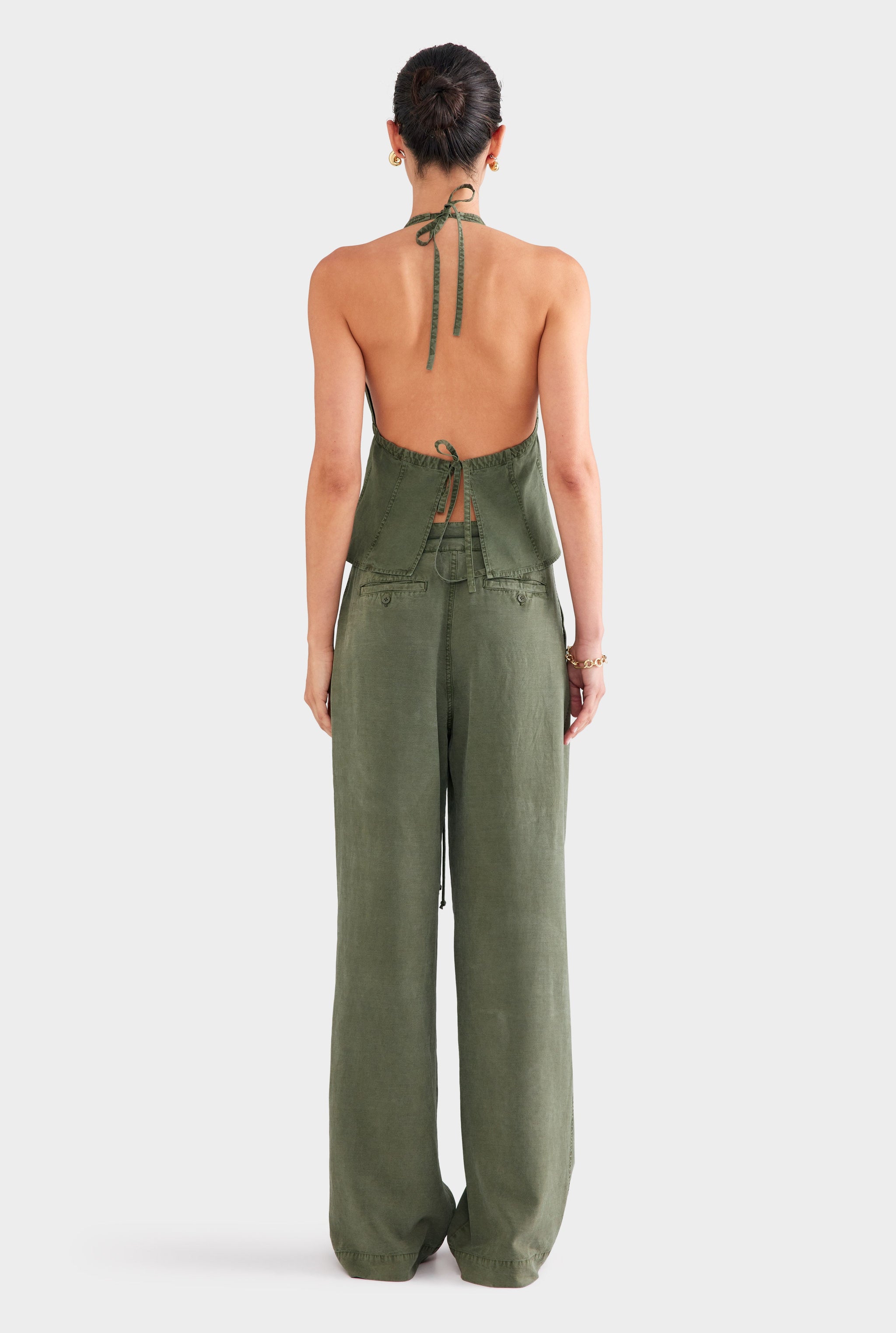 Pigment Dyed Panelled Tencel Halter Top - Washed Olive