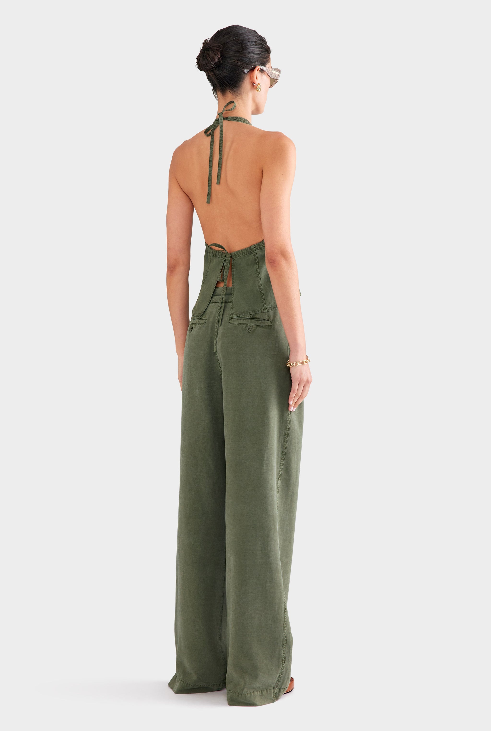 Pigment Dyed Panelled Tencel Halter Top - Washed Olive