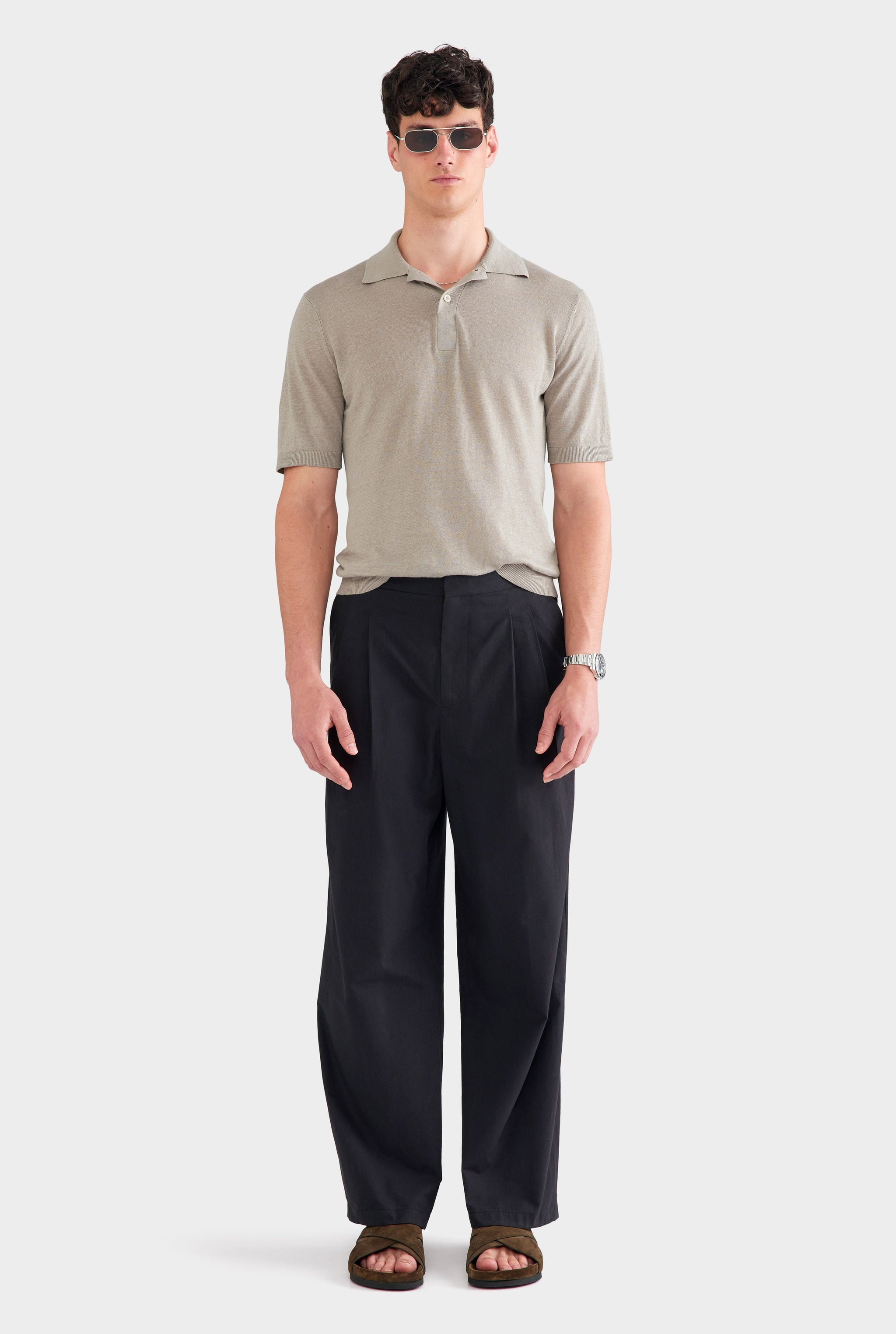 Pleated Poplin Trouser - Black