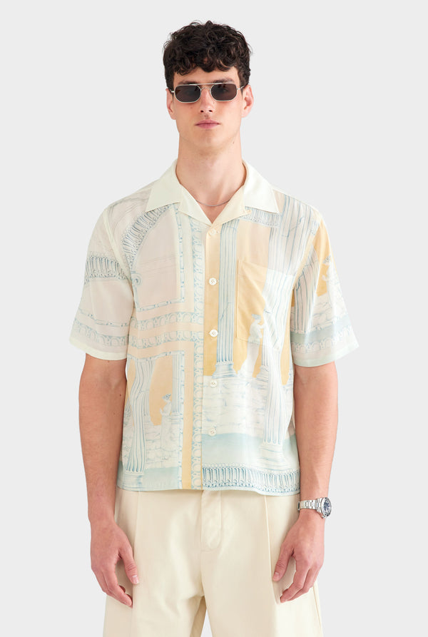 Short Sleeve Silk Camp Collar Shirt - Ancient Greek Orange Sunset