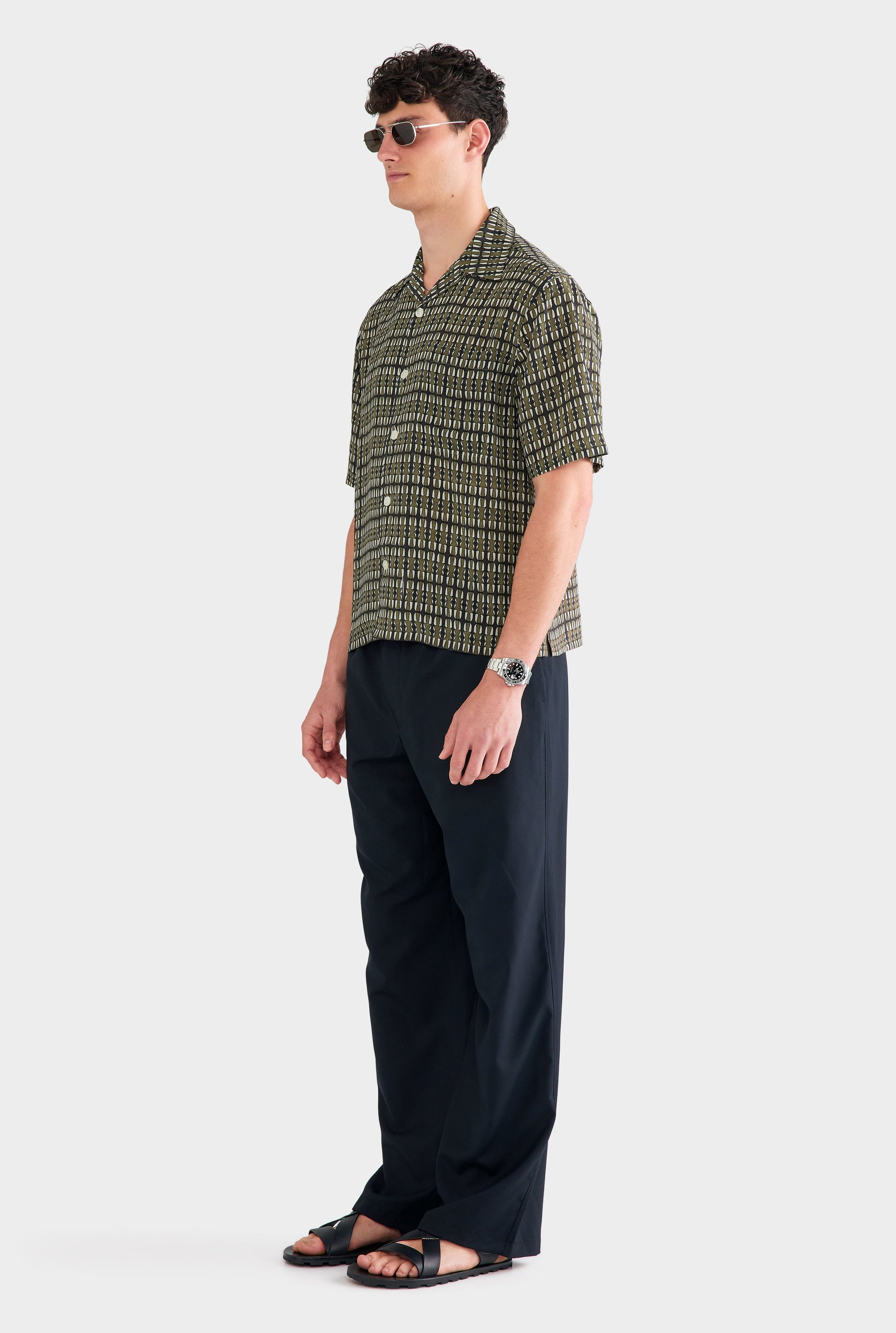 Short Sleeve Silk Camp Collar Shirt - Brown Geo