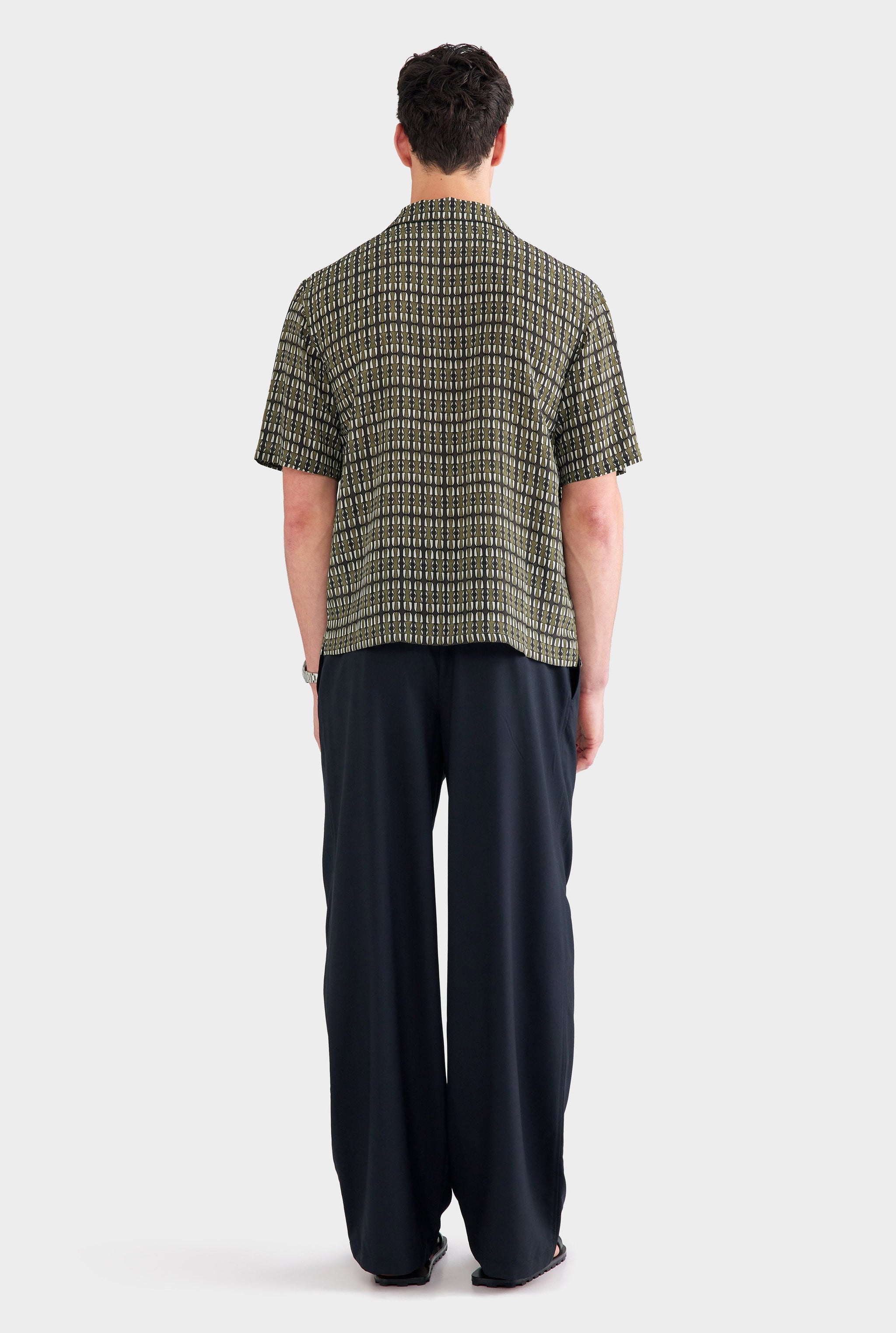 Short Sleeve Silk Camp Collar Shirt - Brown Geo