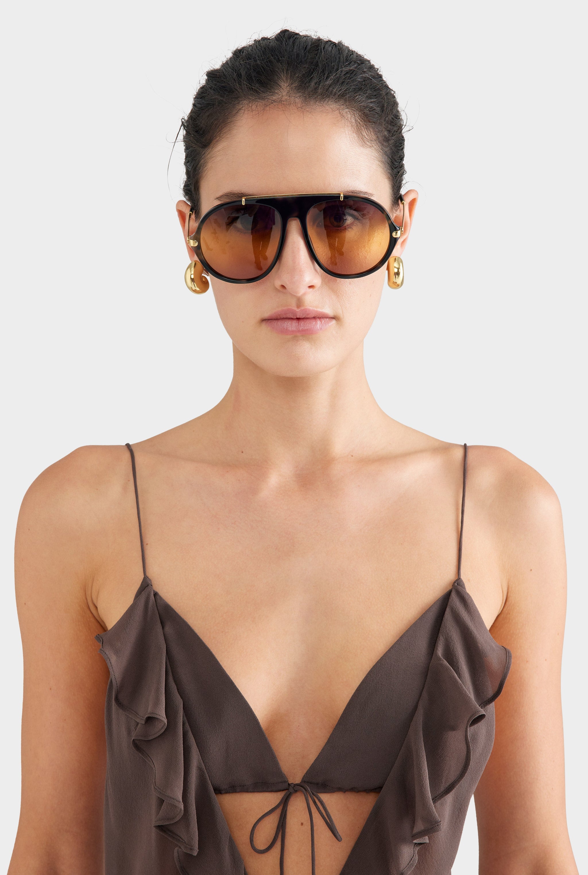 Silk Bralette Ruffle Maxi Dress - Chocolate