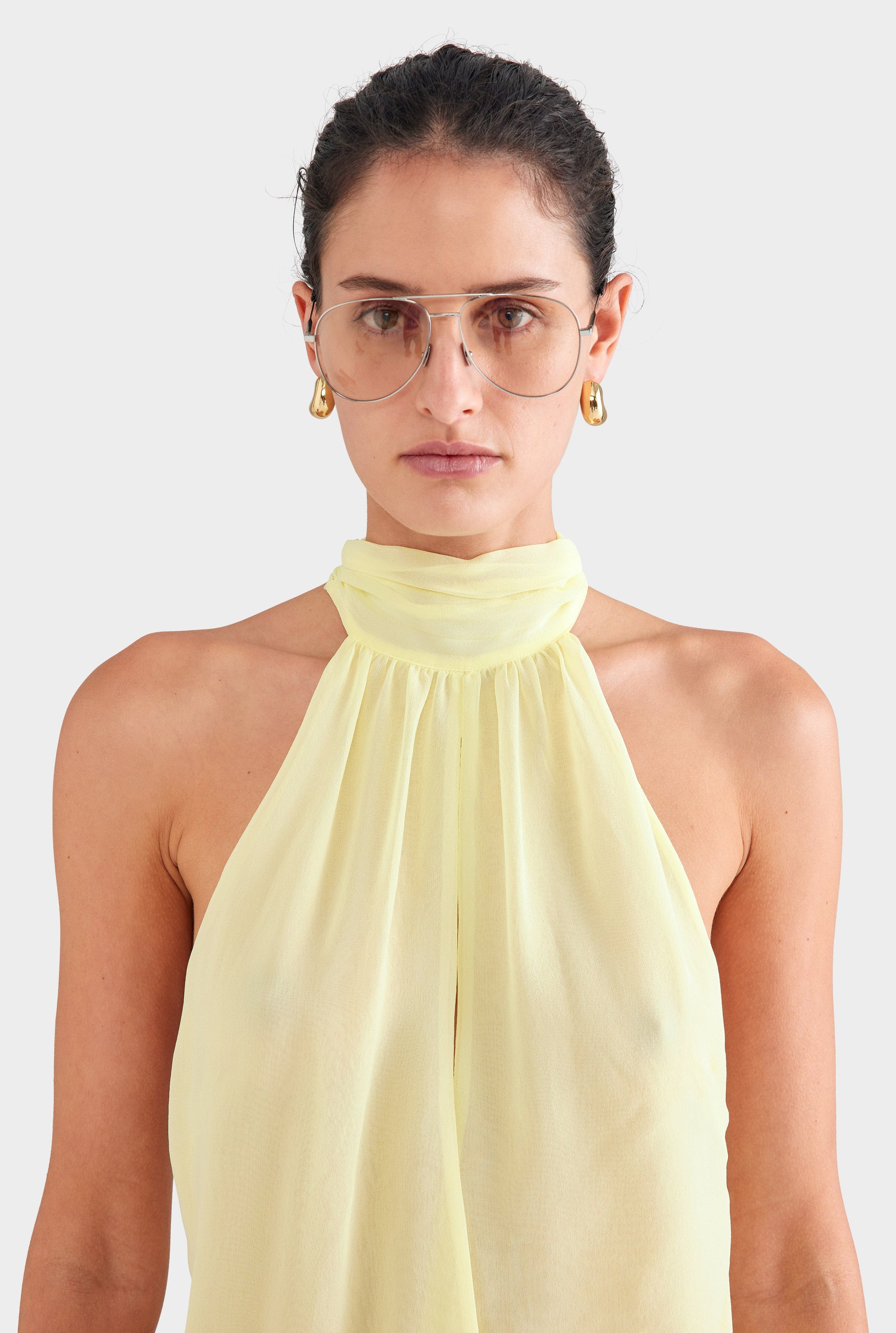 Silk Halter Top - Pale Yellow