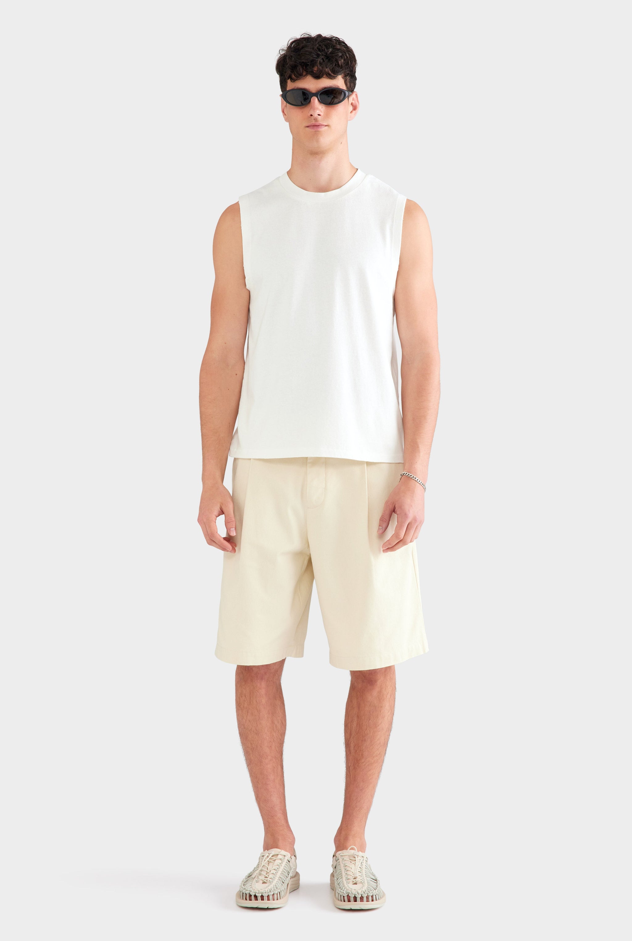 Sleeveless Distressed T Shirt - Off White