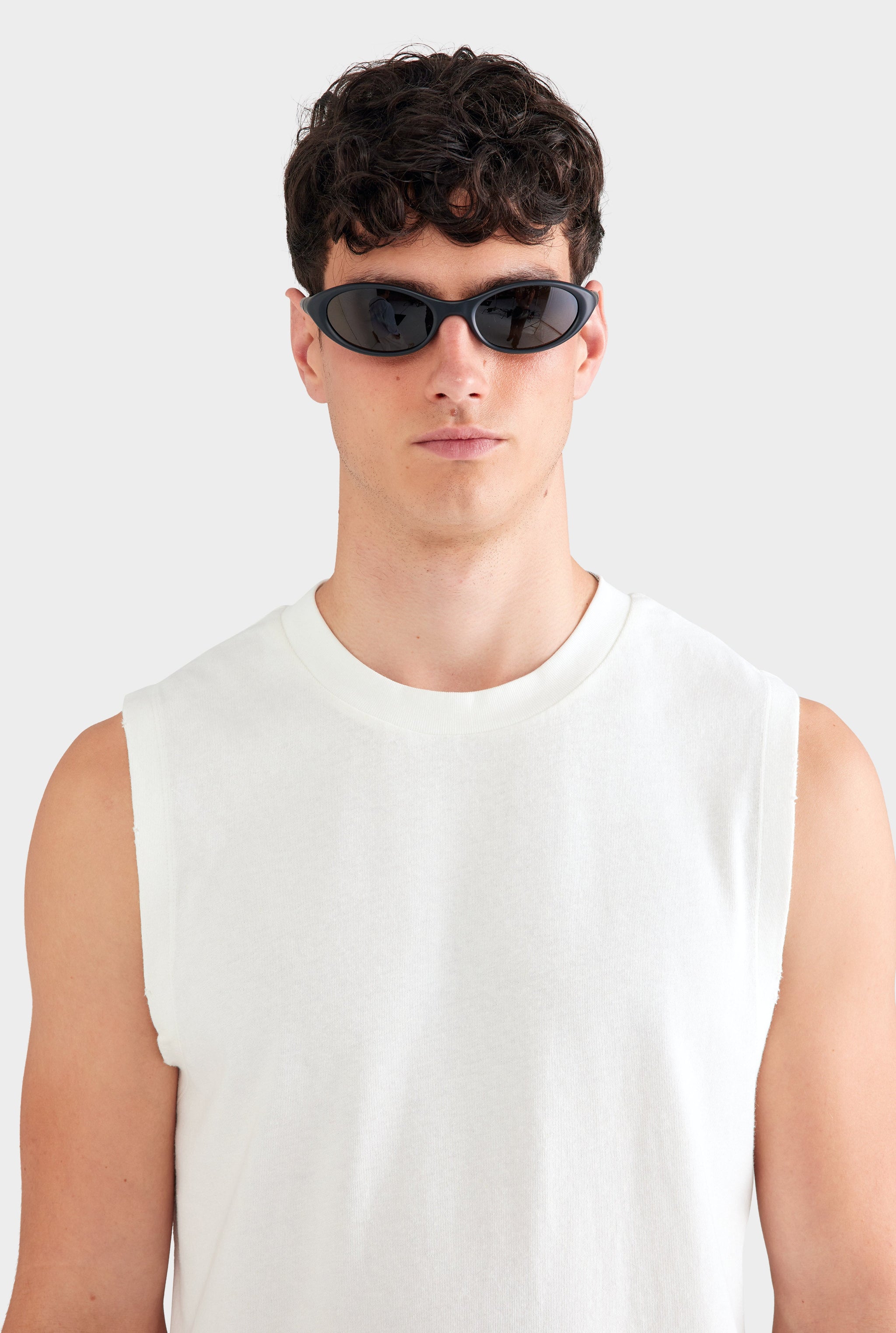 Sleeveless Distressed T Shirt - Off White