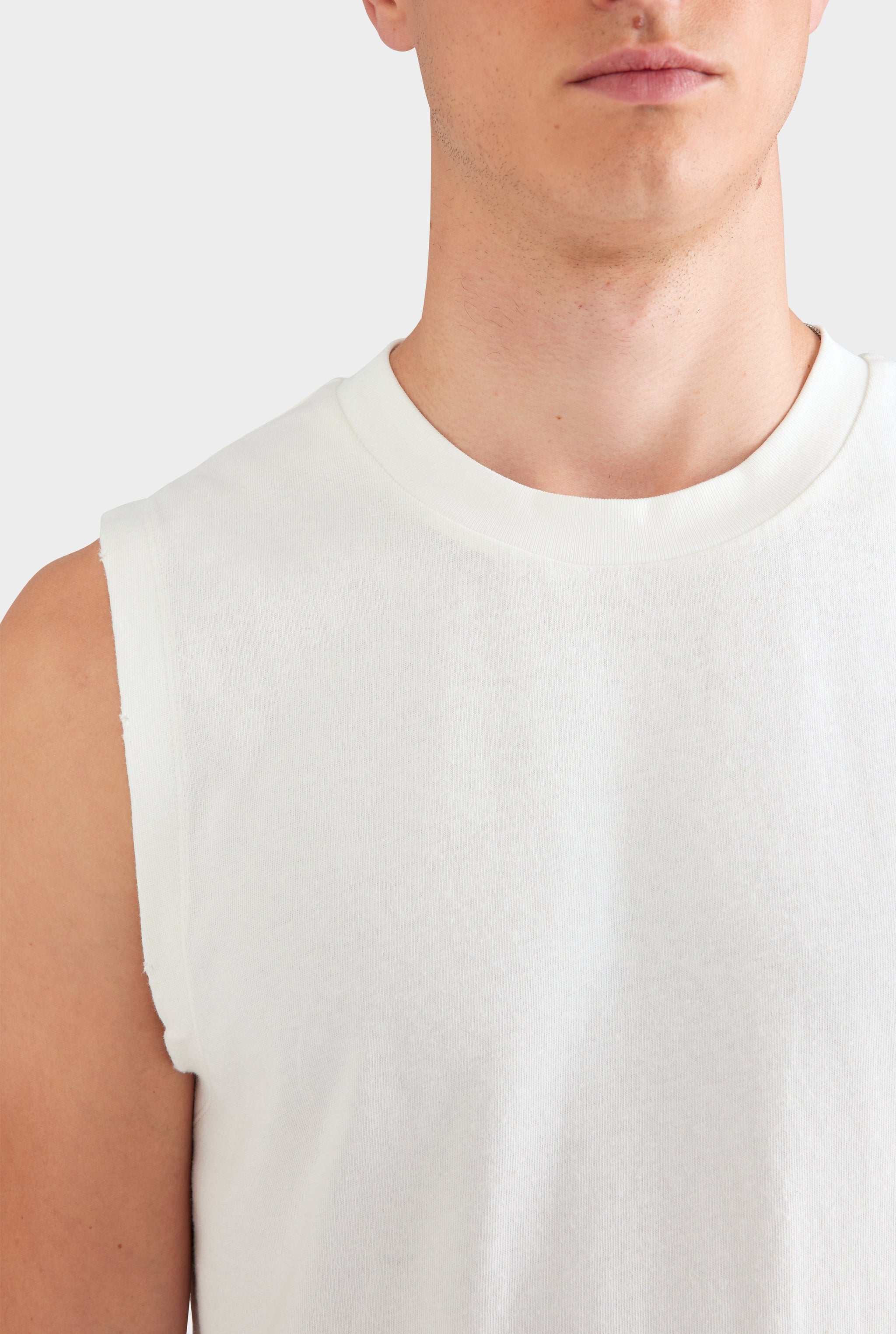 Sleeveless Distressed T Shirt - Off White