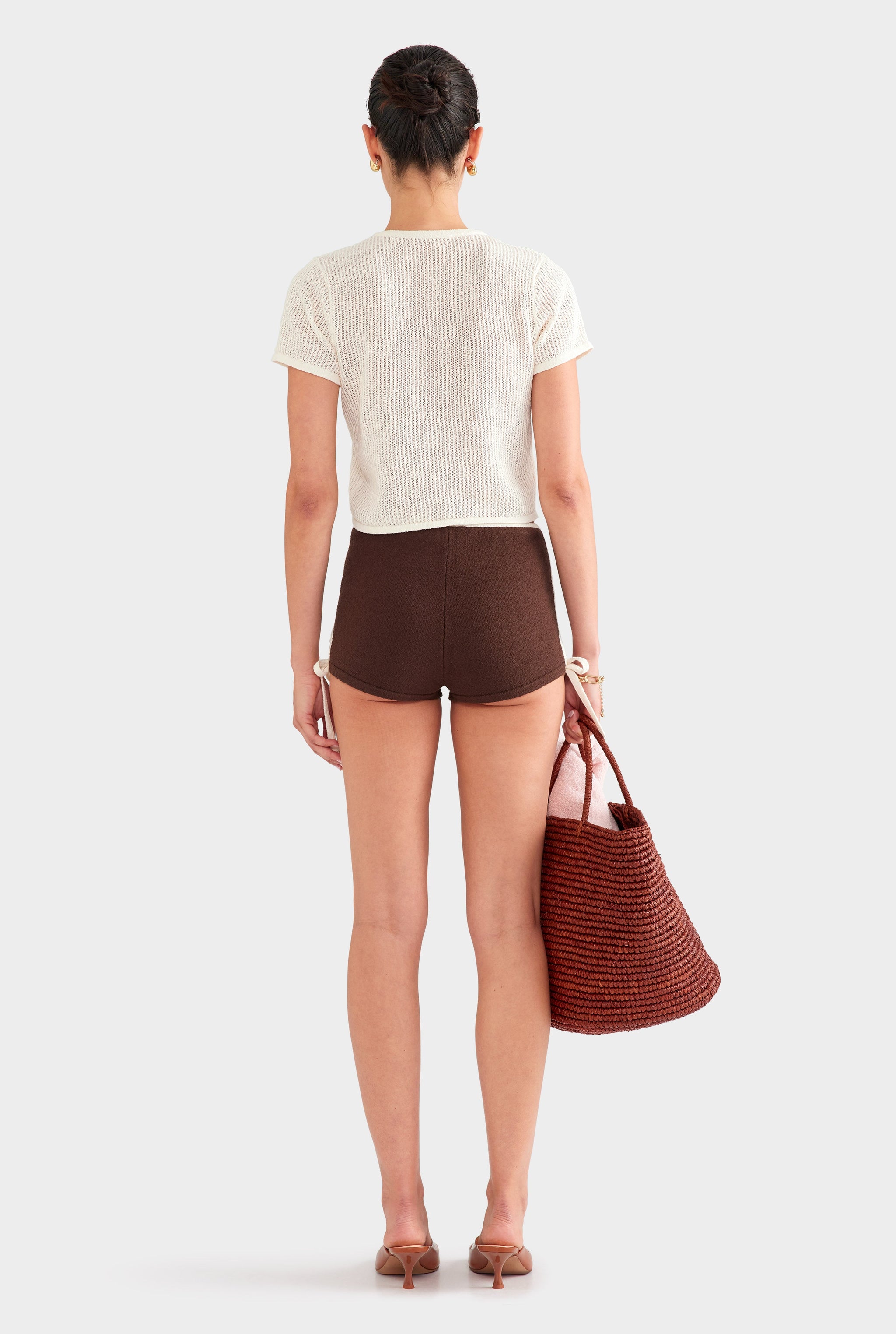 Terry Knit Tie Short - Chocolate/White