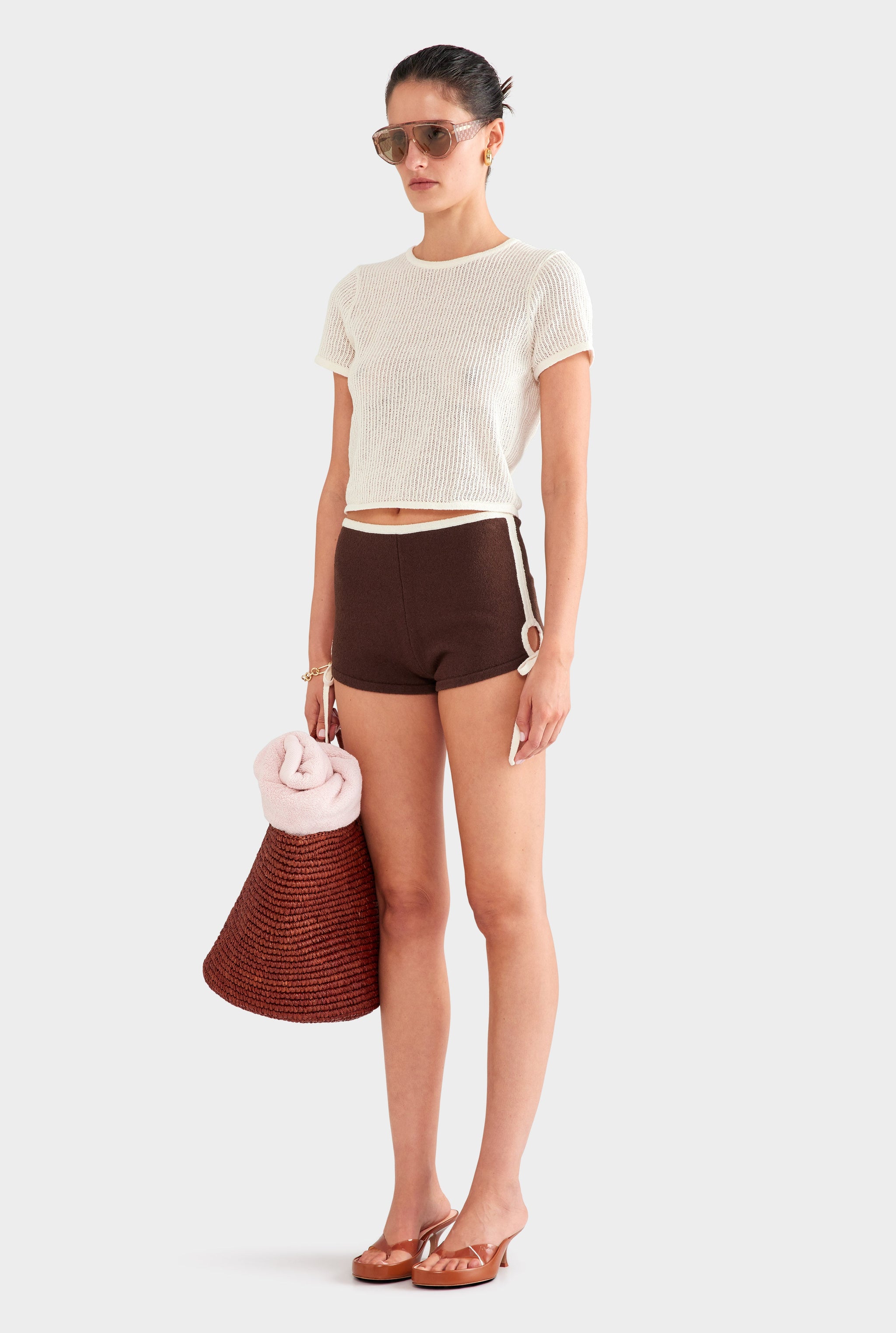 Terry Knit Crop Tee - White