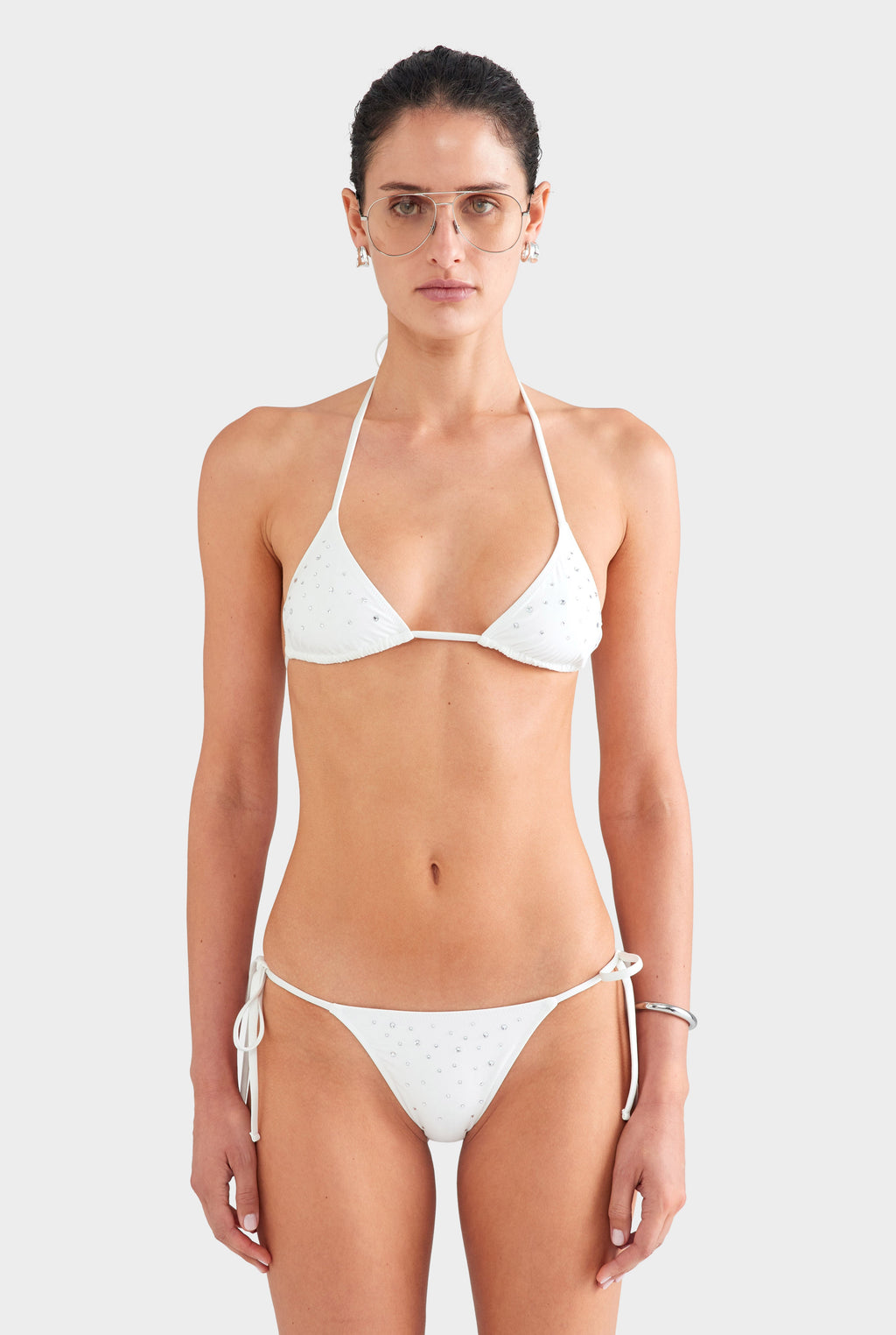 Triangle Bikini - White/Hotfix Crystals