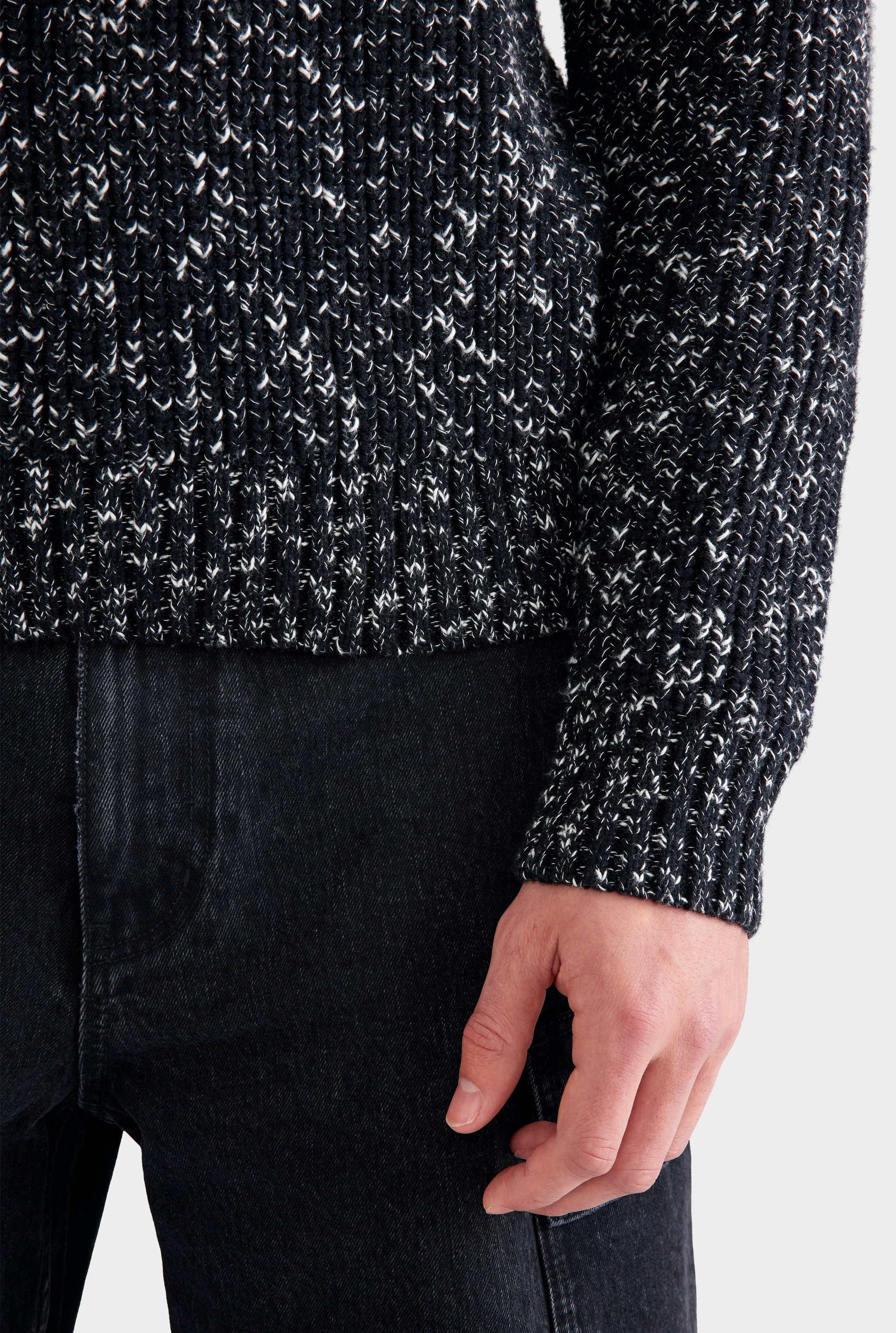 Chunky Wool Cotton Sweater - Black/White Marl