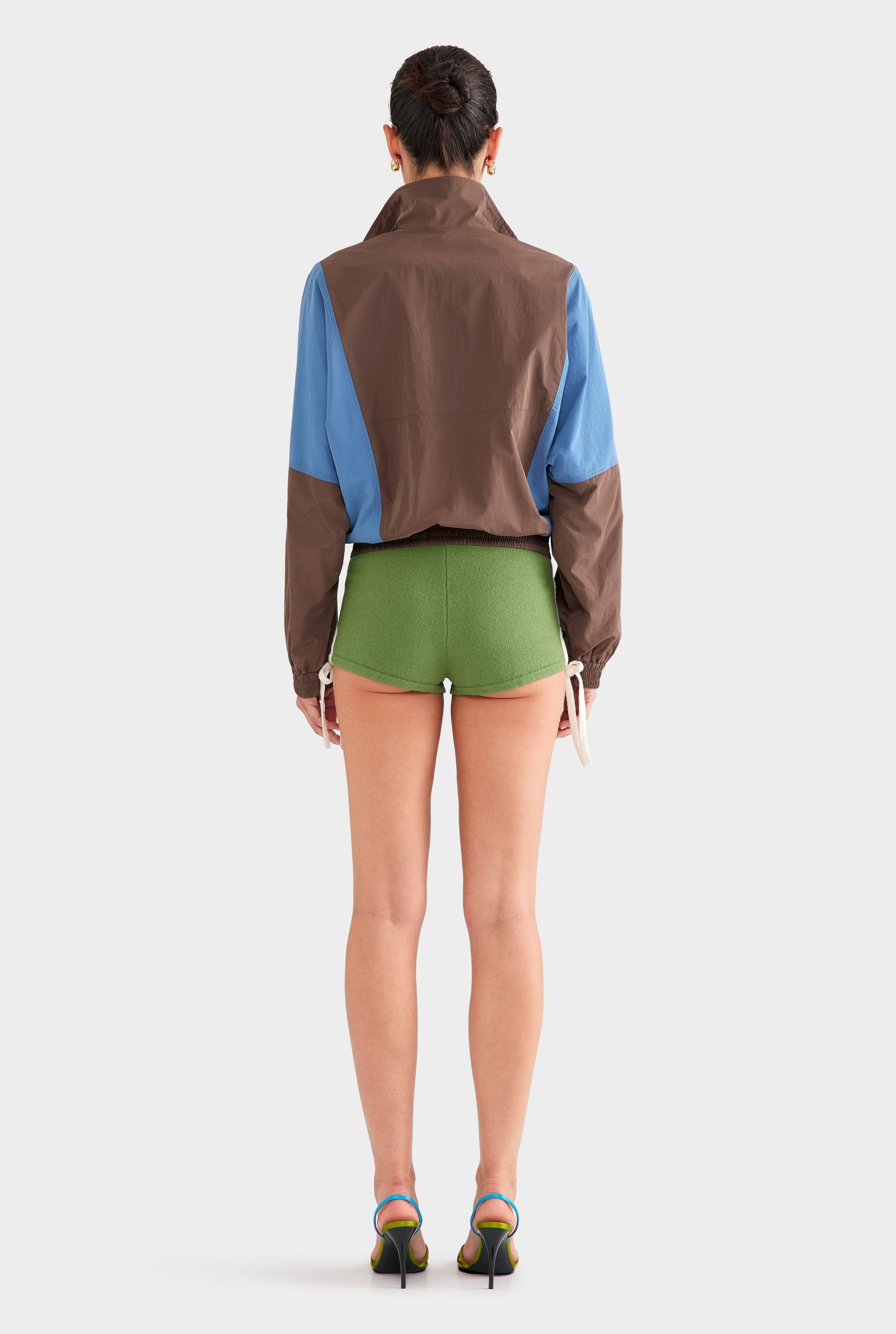 Cropped Nylon Windbreaker - Brown/Bright Blue