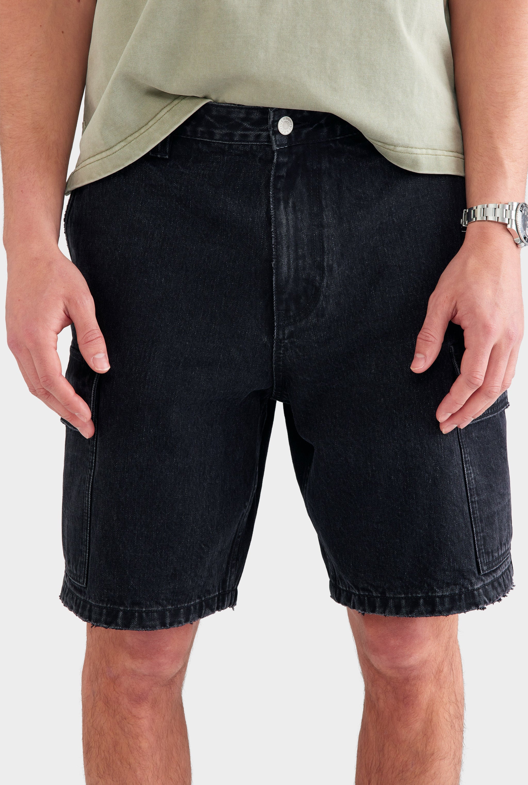 Denim Cargo Short - Washed Black