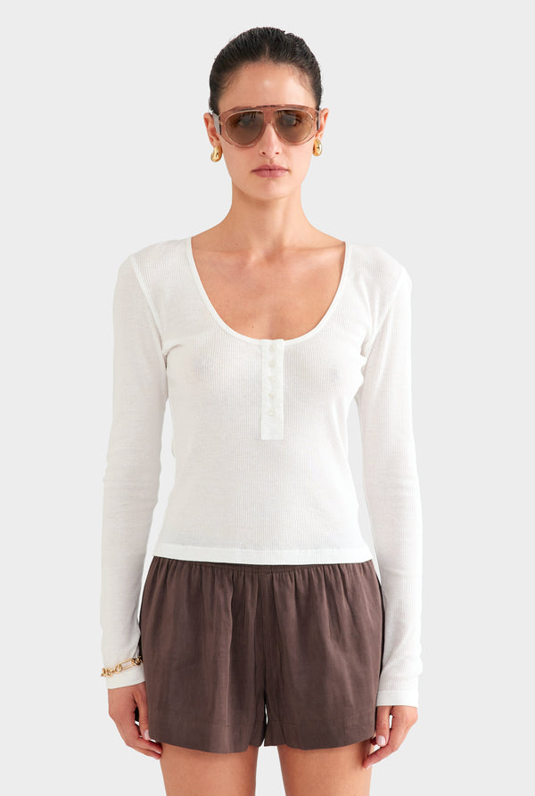 Lightweight Henley Long Sleeve Top - Off White