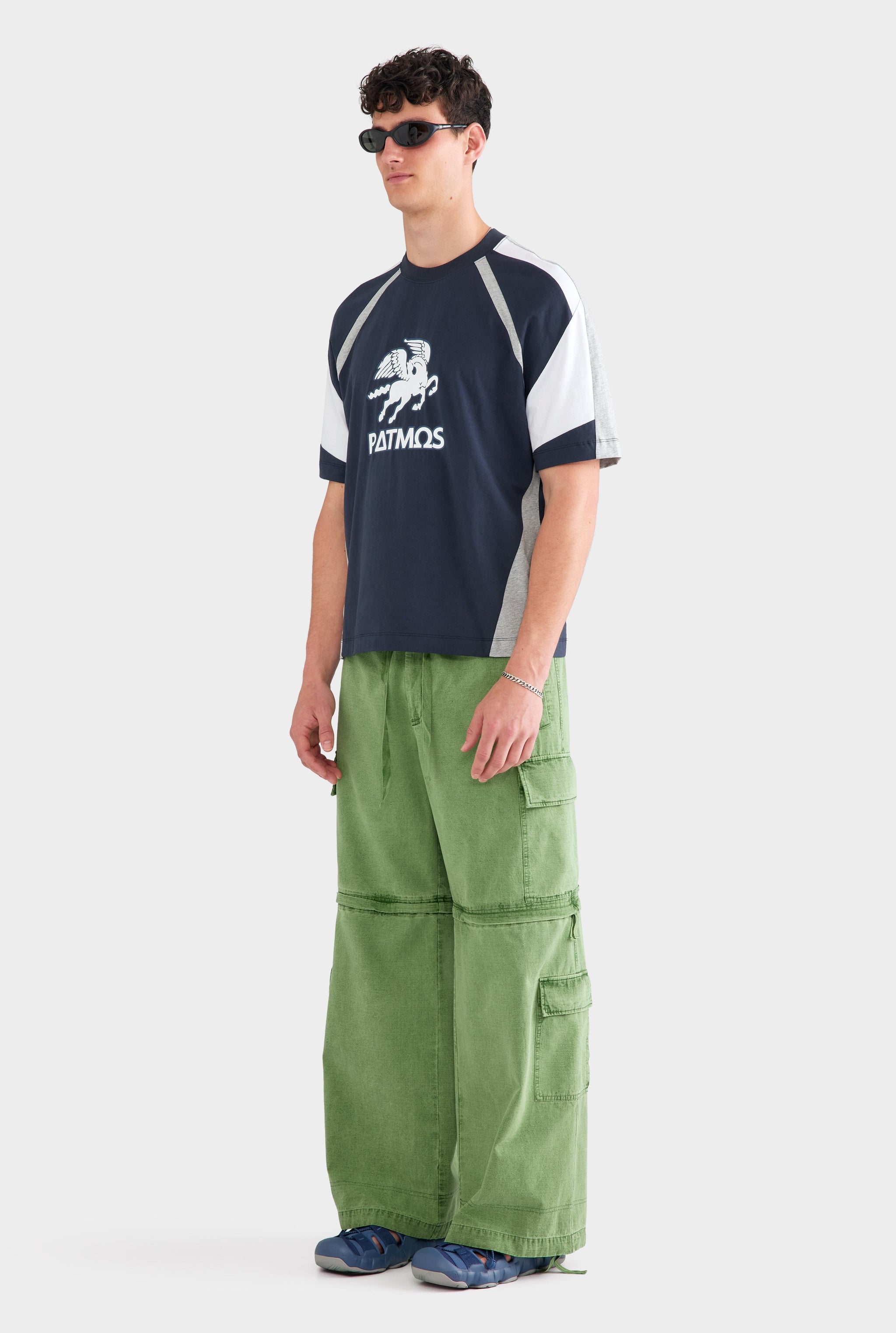 Oversized Panelled T Shirt - Navy/Grey Marl/White