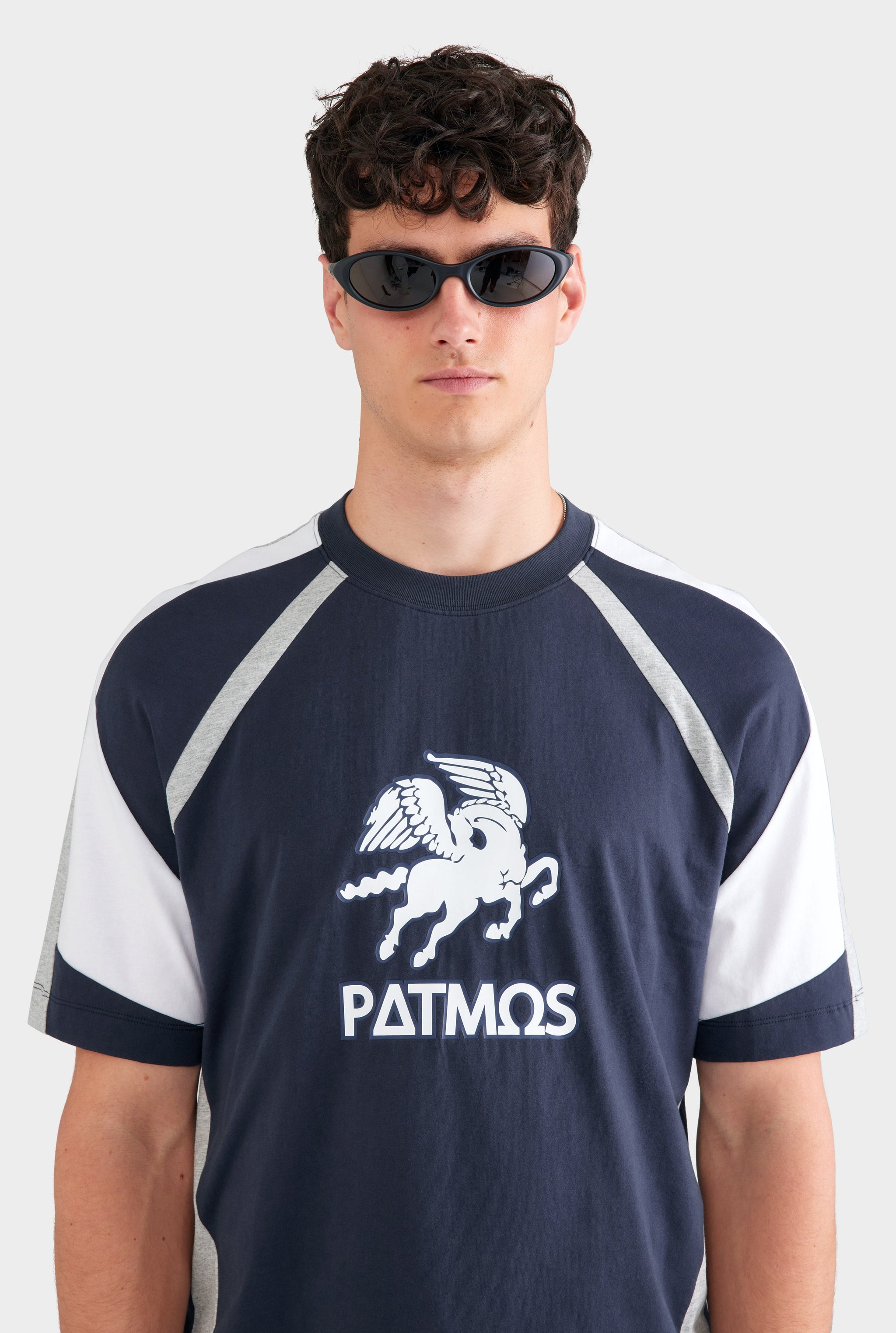 Oversized Panelled T Shirt - Navy/Grey Marl/White