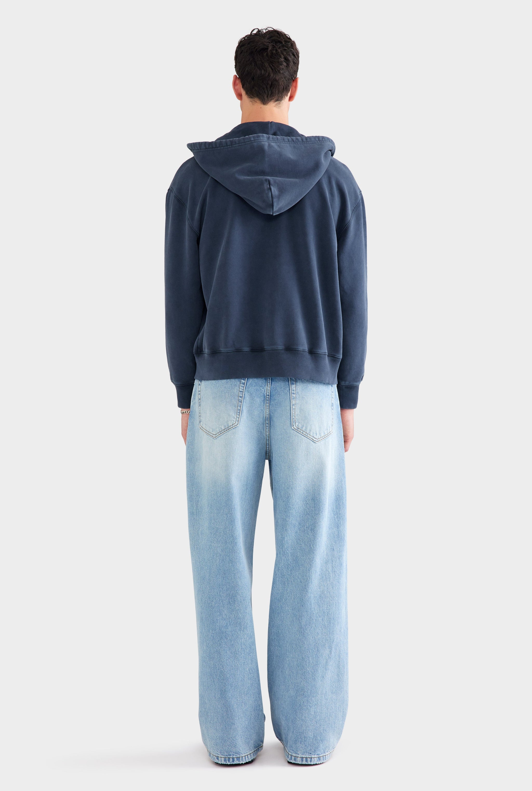Pigment Dyed Fleece Track Zip Hoodie - Washed Navy
