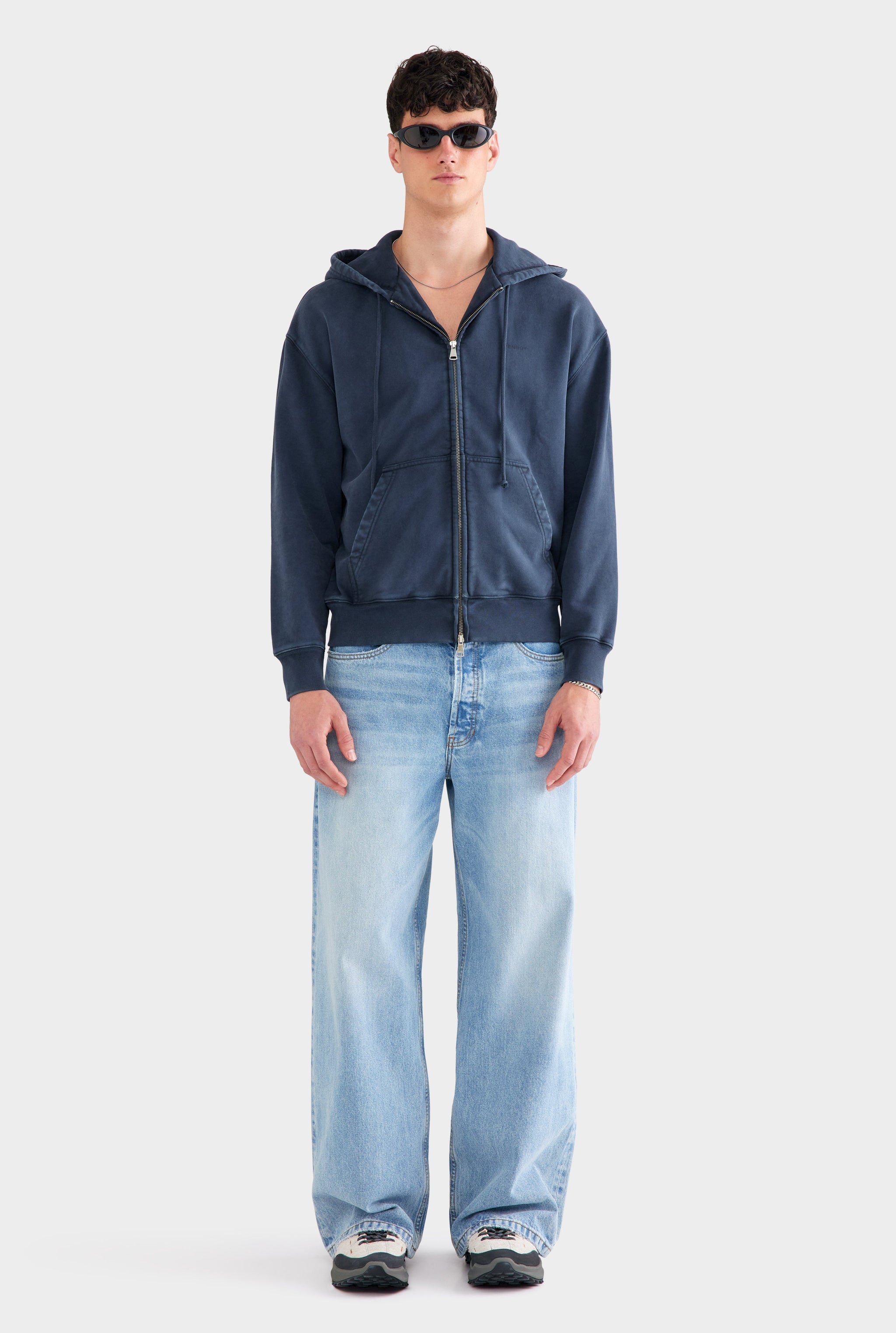Pigment Dyed Fleece Track Zip Hoodie - Washed Navy