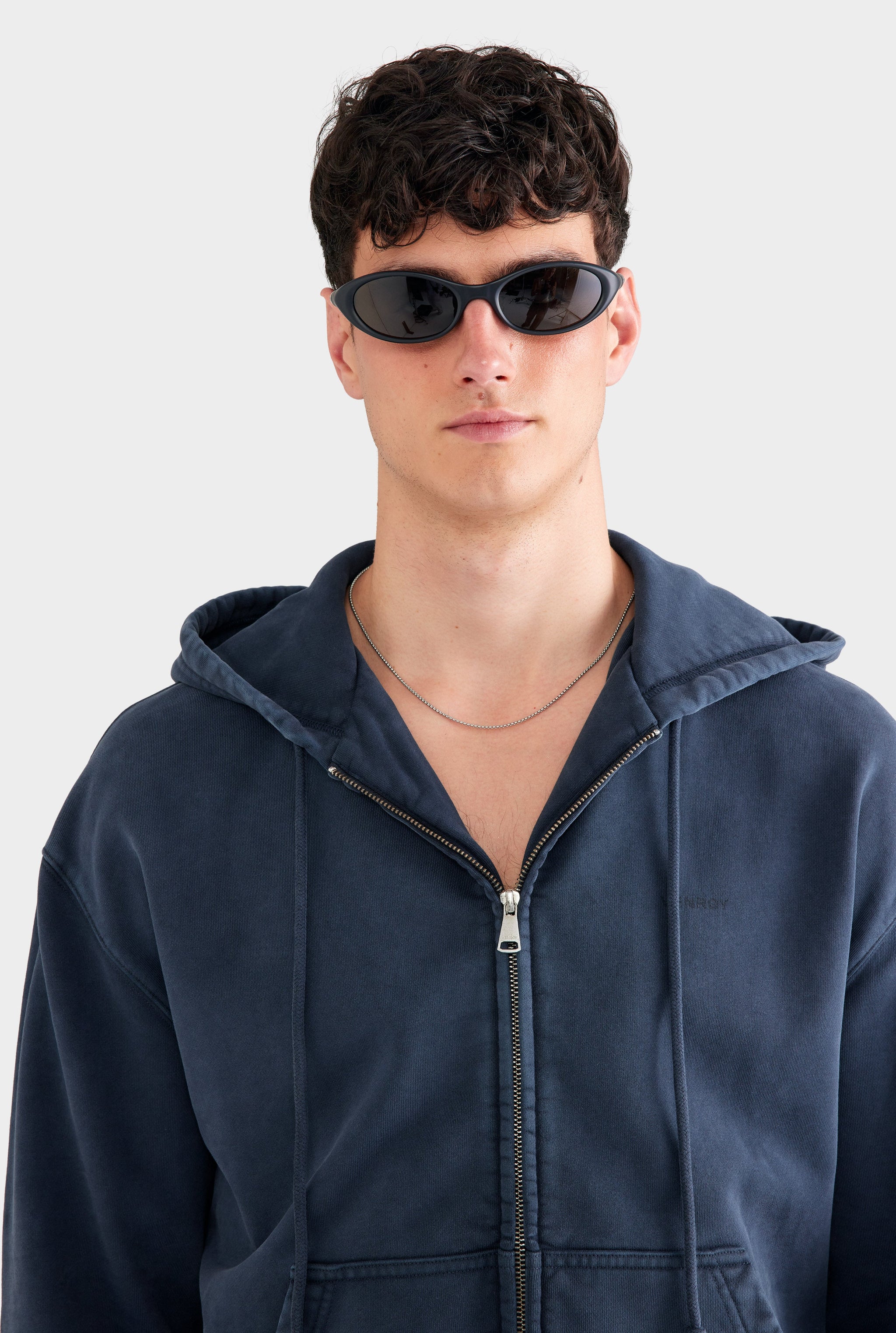 Pigment Dyed Fleece Track Zip Hoodie - Washed Navy