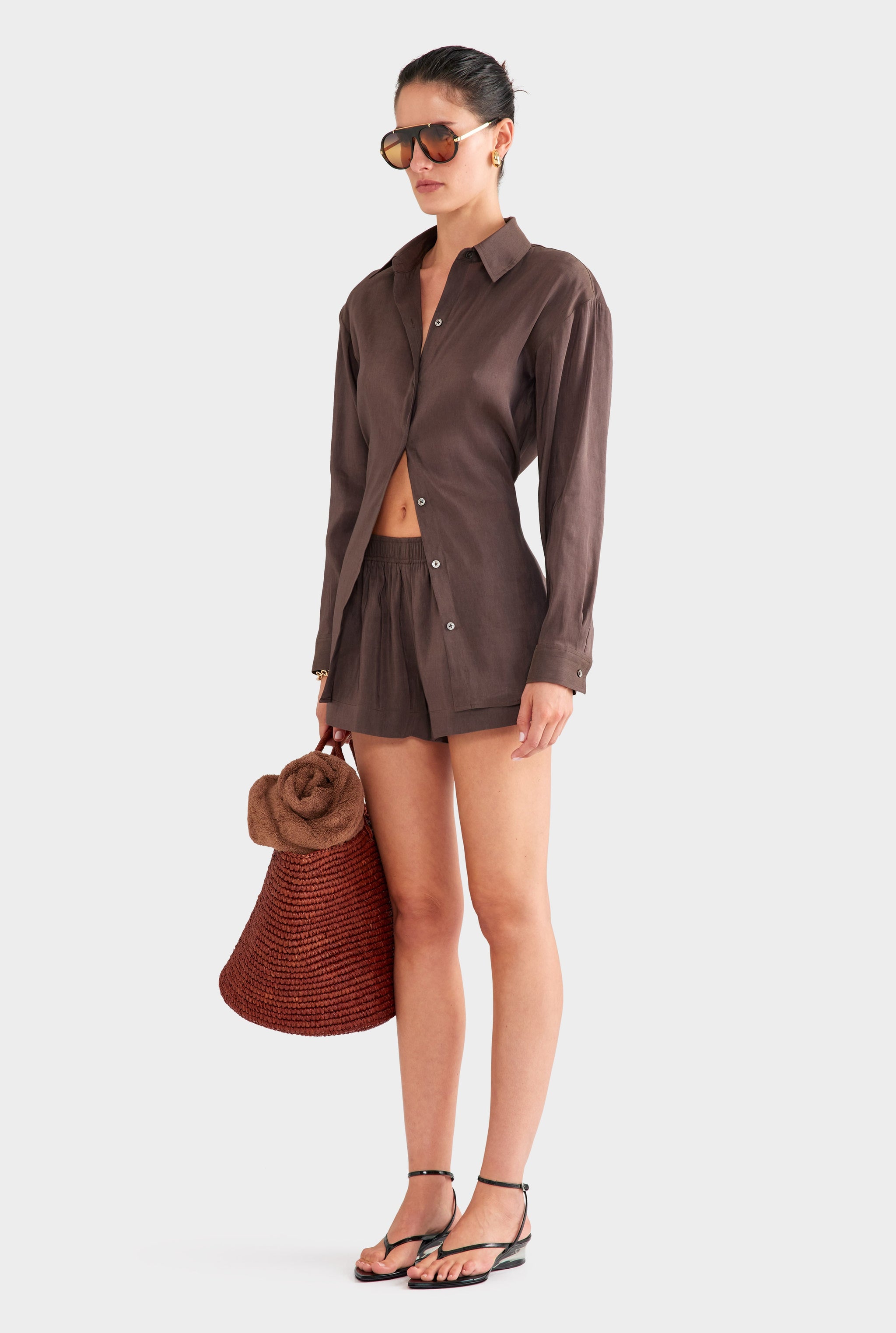 Relaxed Silk Linen Shirt - Chocolate Brown