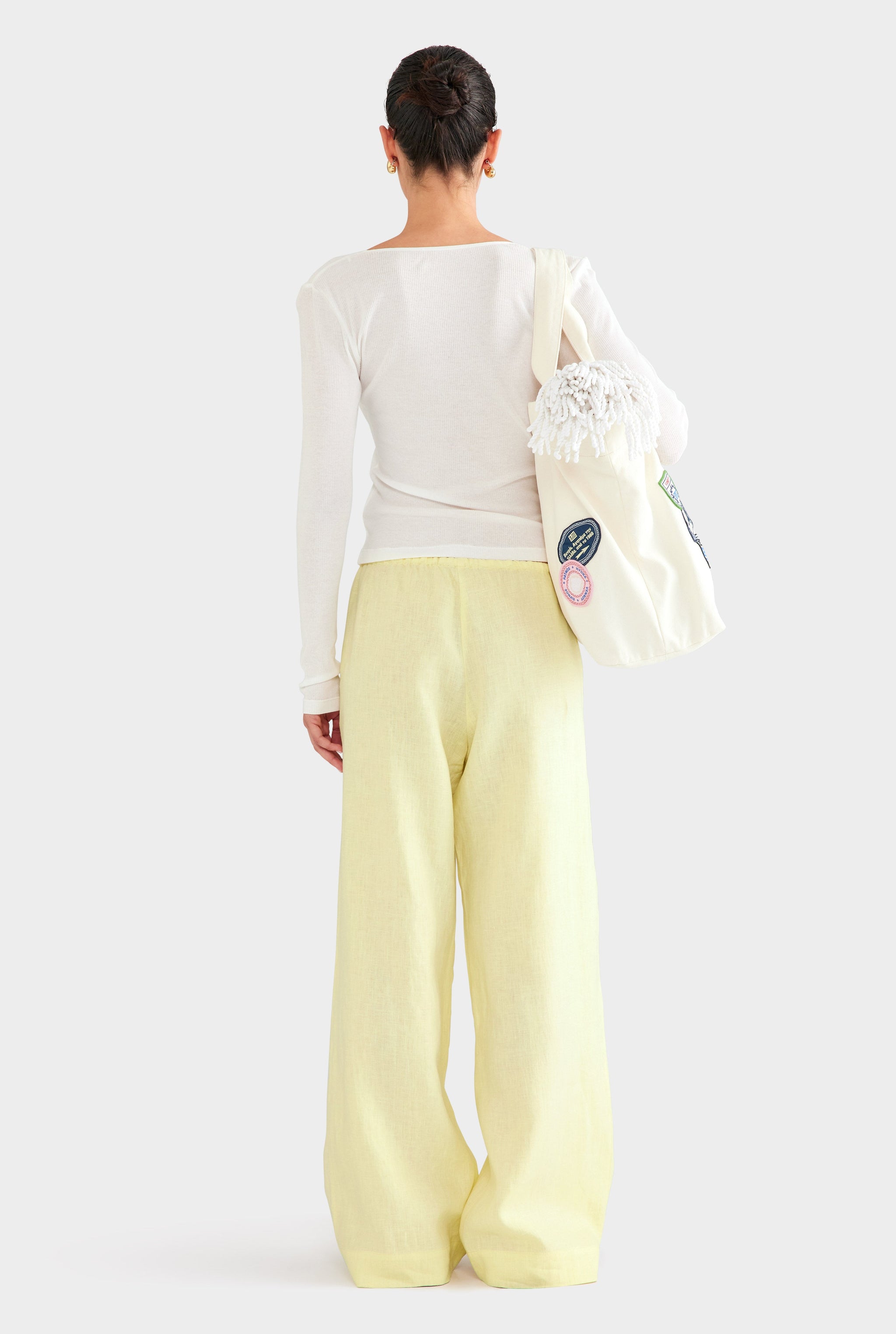 Wide Leg Linen Pant - Pale Yellow