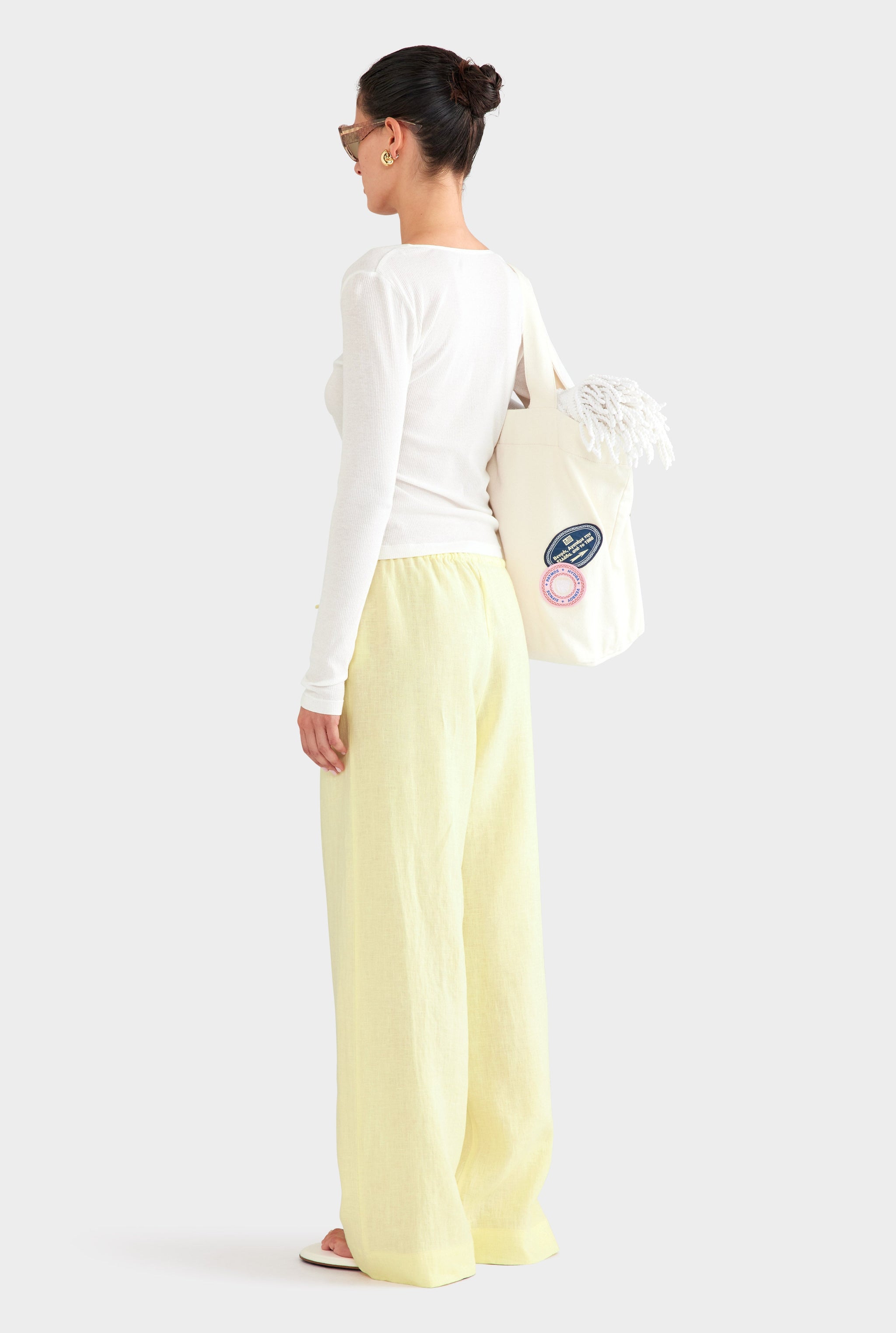 Wide Leg Linen Pant - Pale Yellow