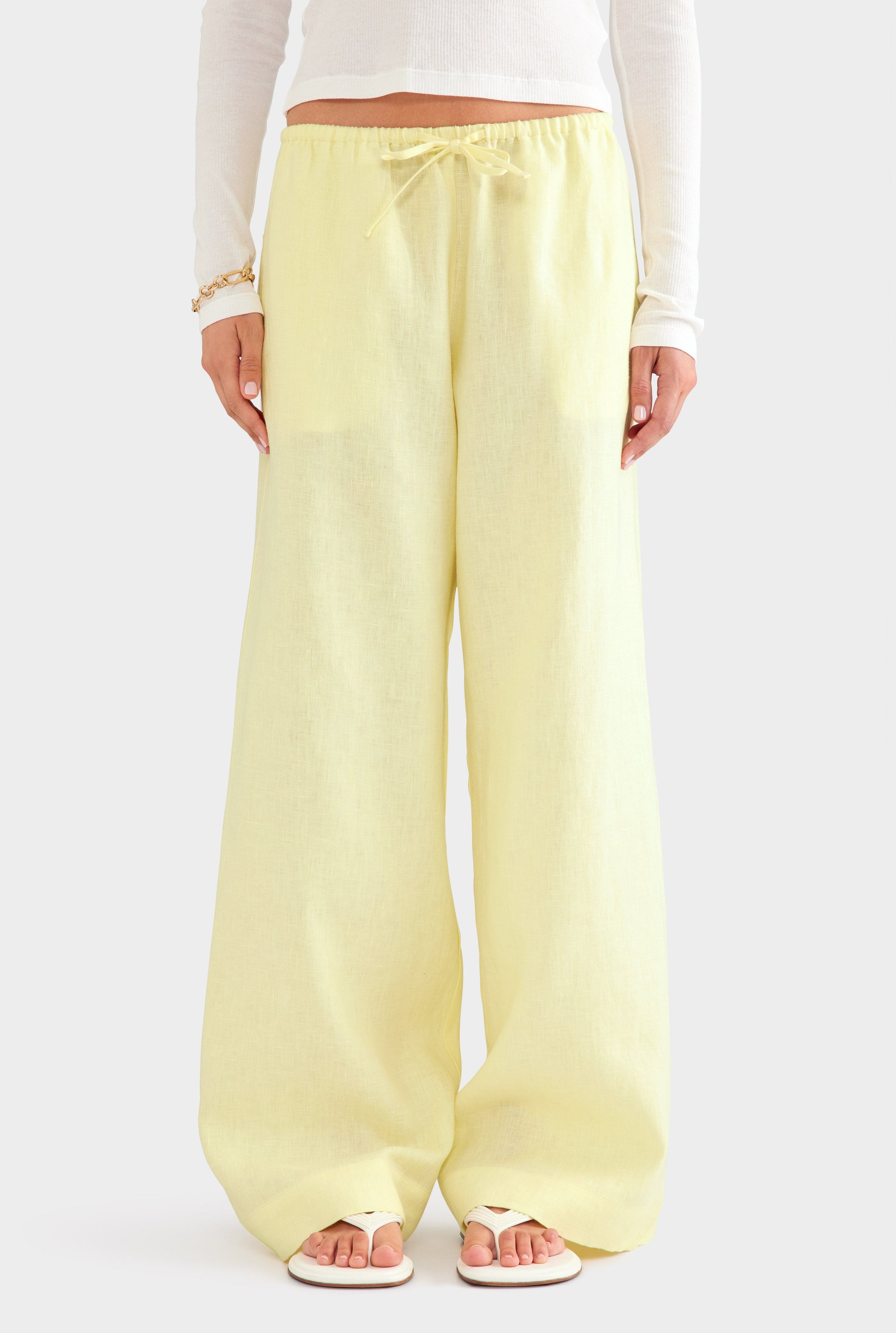 Wide Leg Linen Pant - Pale Yellow
