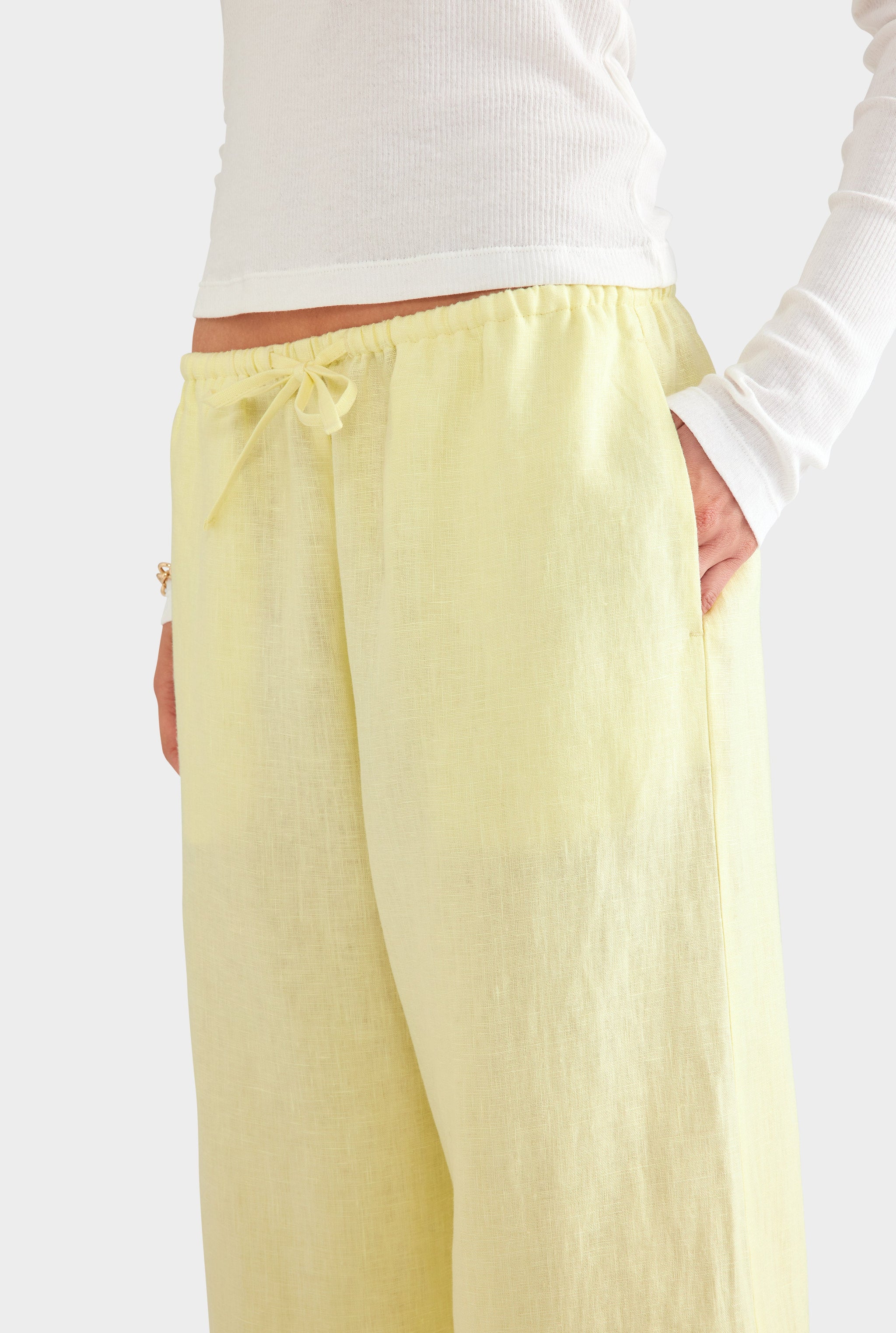 Wide Leg Linen Pant - Pale Yellow