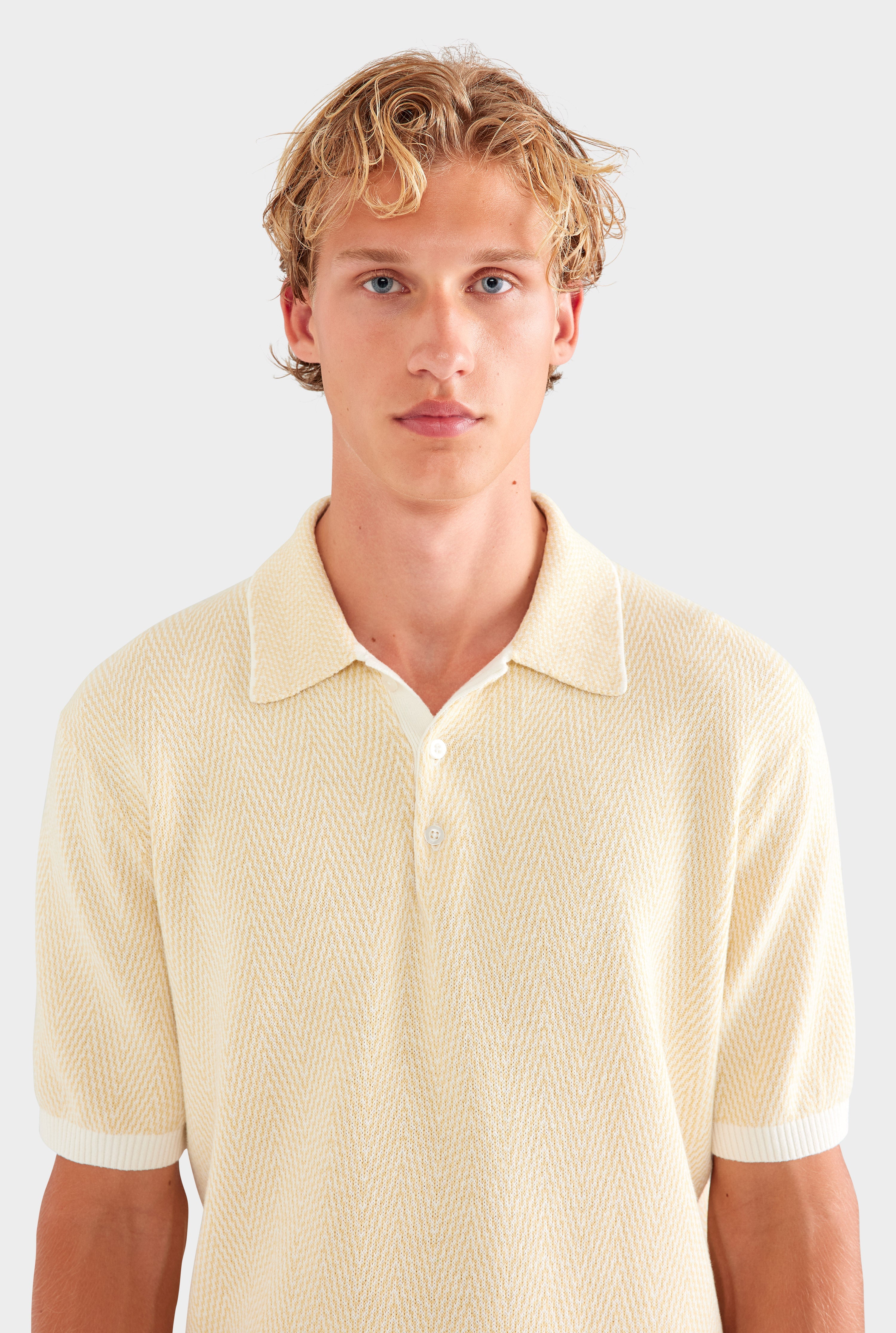 Chevron Knit Polo - Cream/Beige