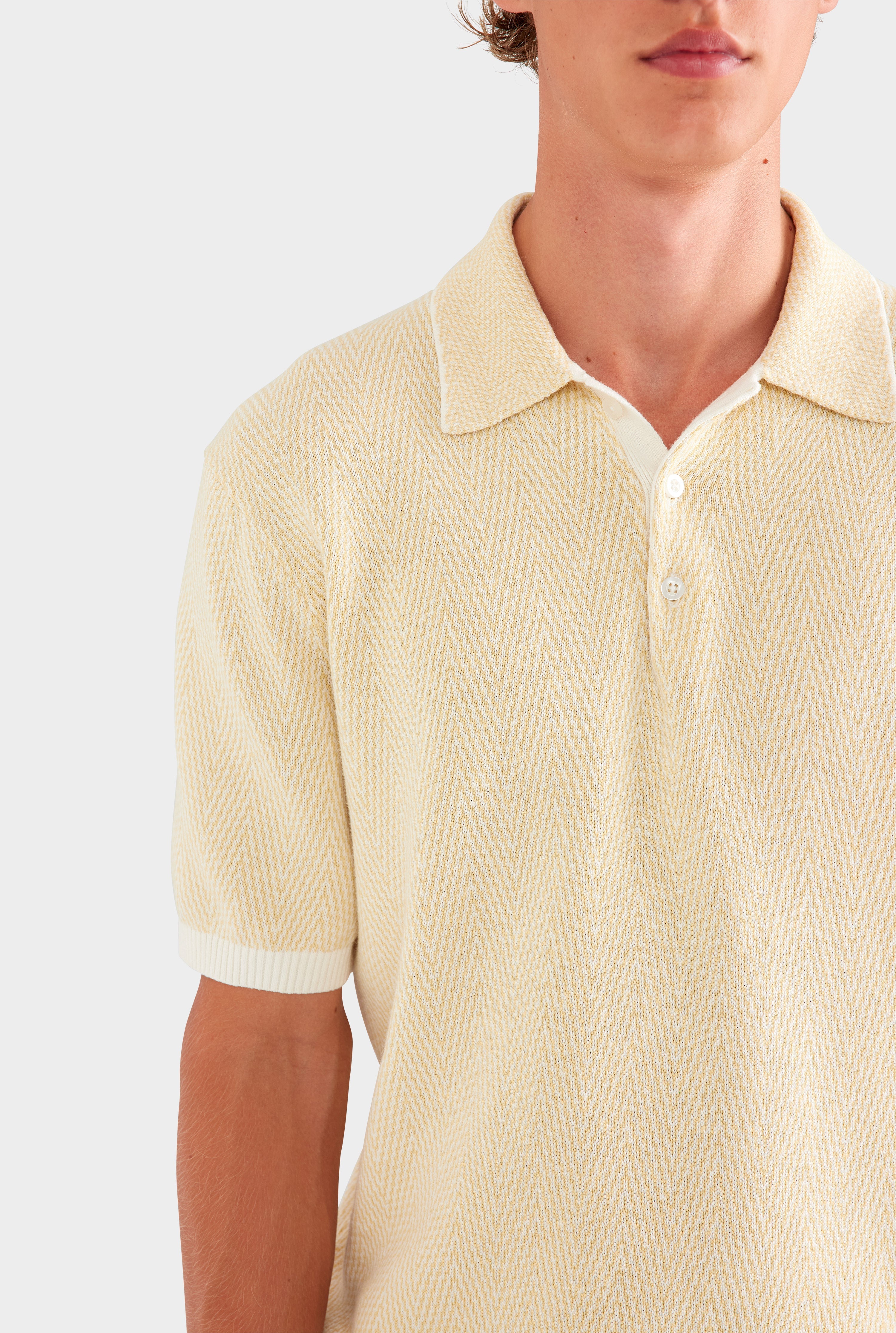 Chevron Knit Polo - Cream/Beige