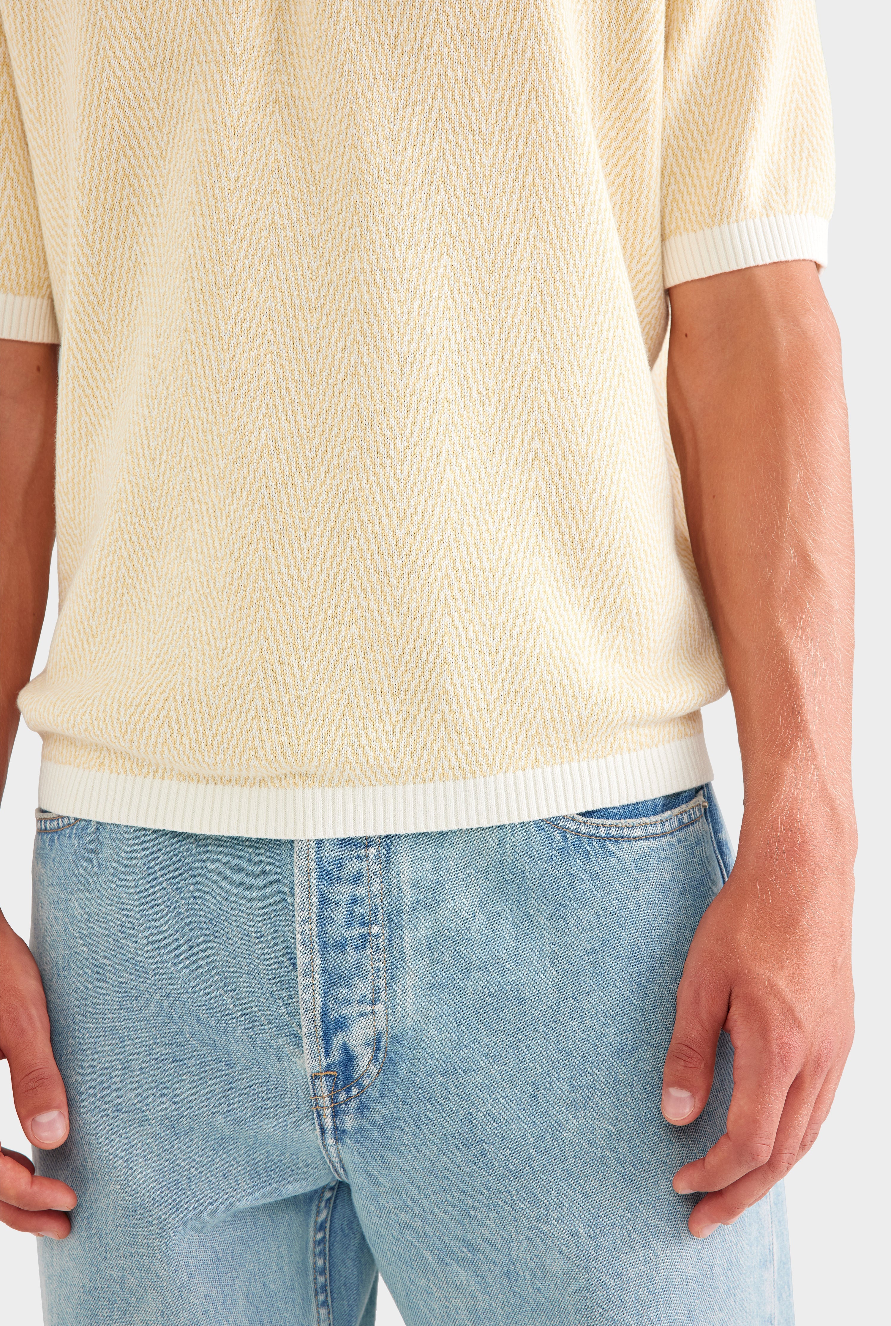 Chevron Knit Polo - Cream/Beige