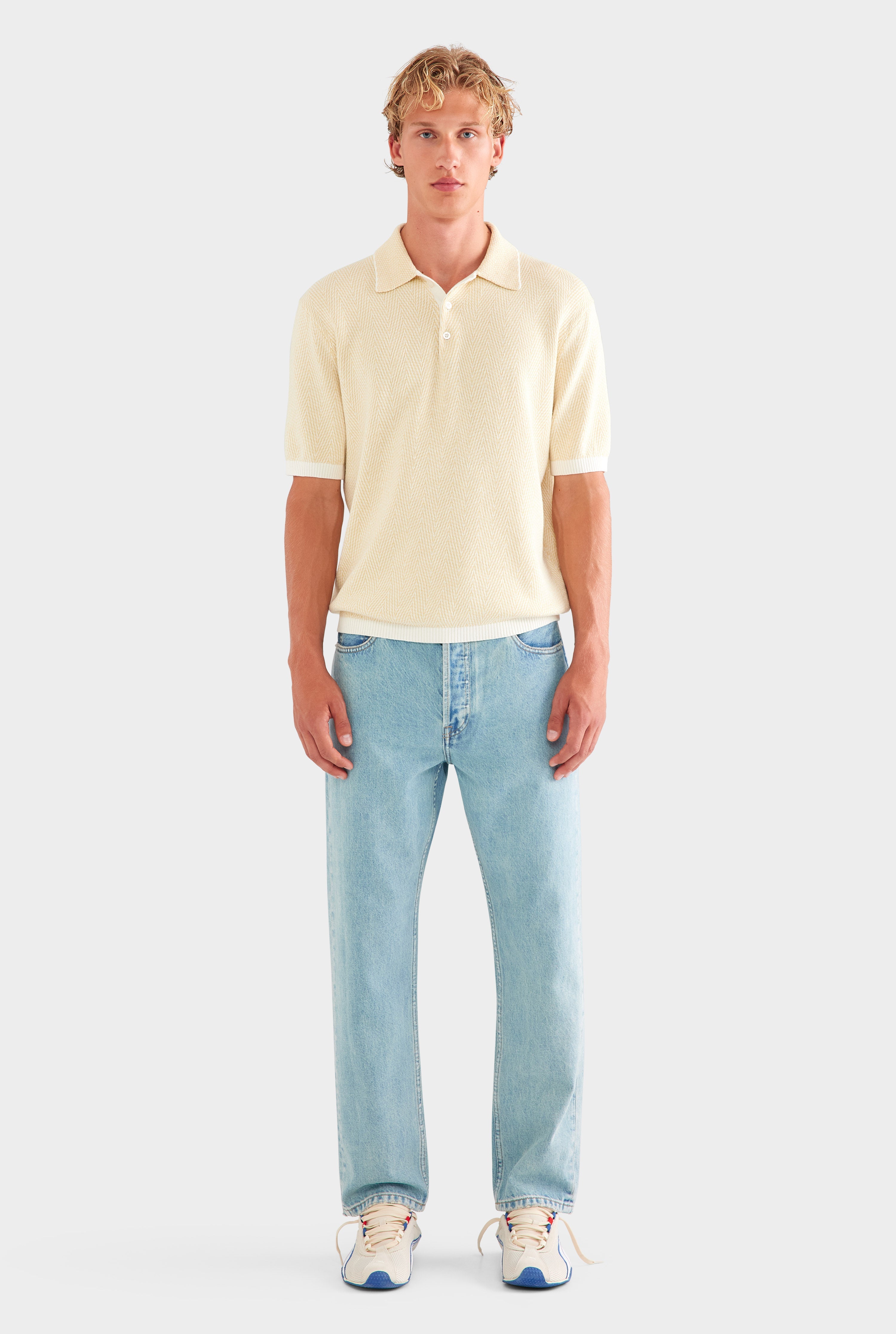 Chevron Knit Polo - Cream/Beige